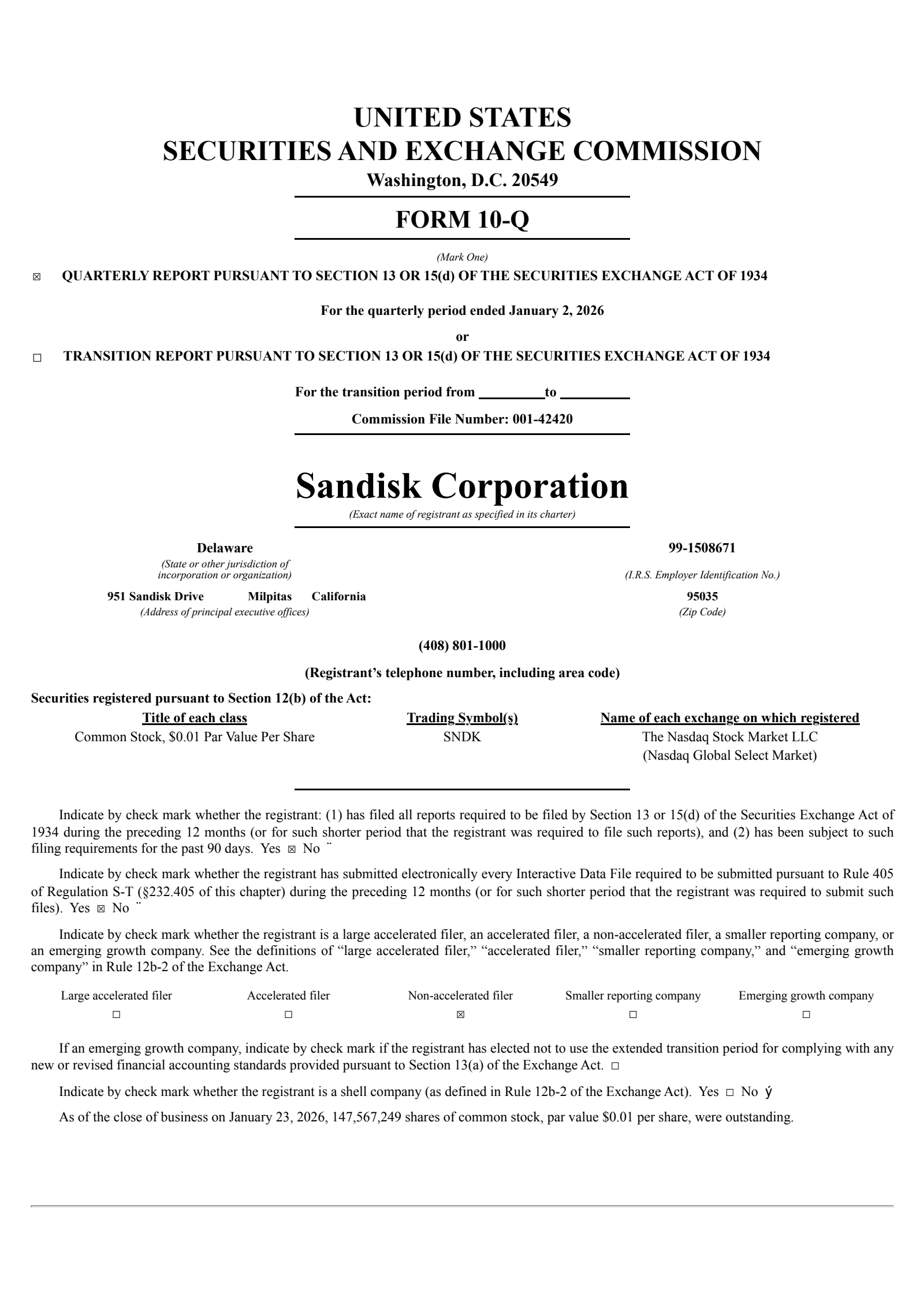 Sandisk's Q2 2026 Quarterly report