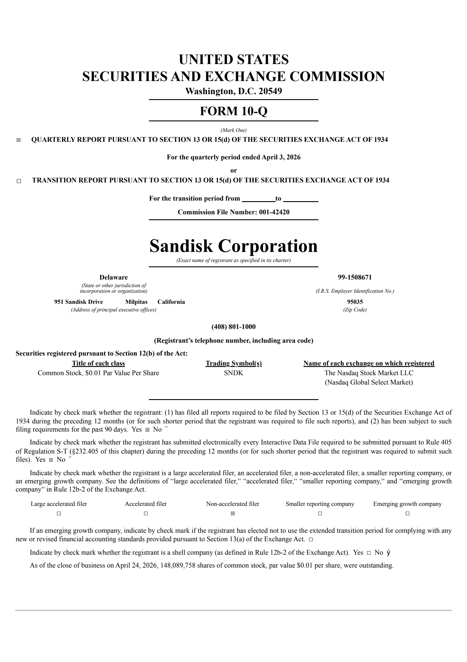 Sandisk's Q3 2026 Quarterly report
