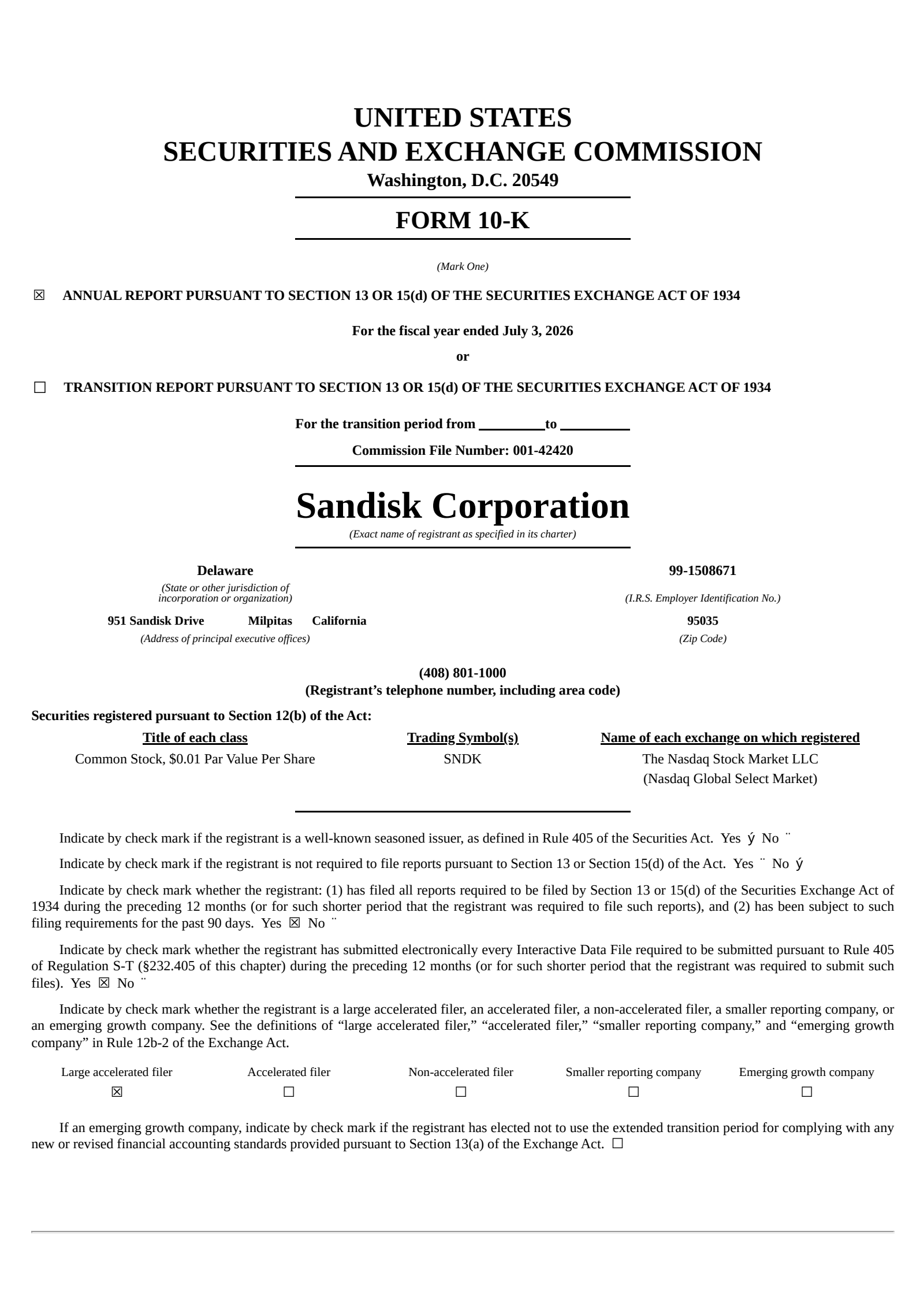 Sandisk's Q4 2026 Annual report