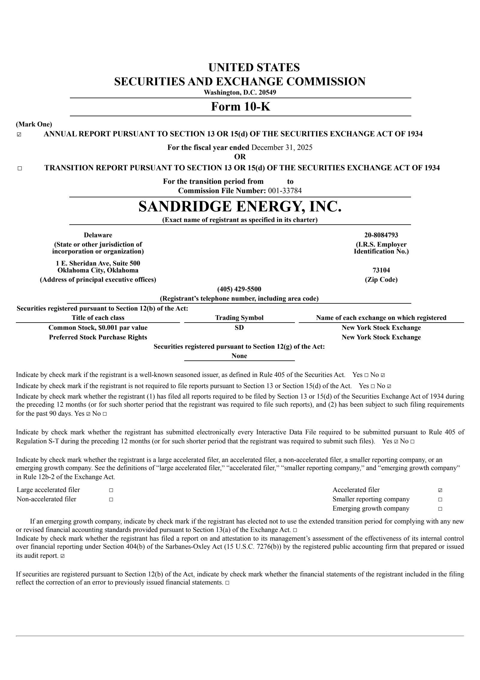 SandRidge Energy's Q4 2025 Annual report