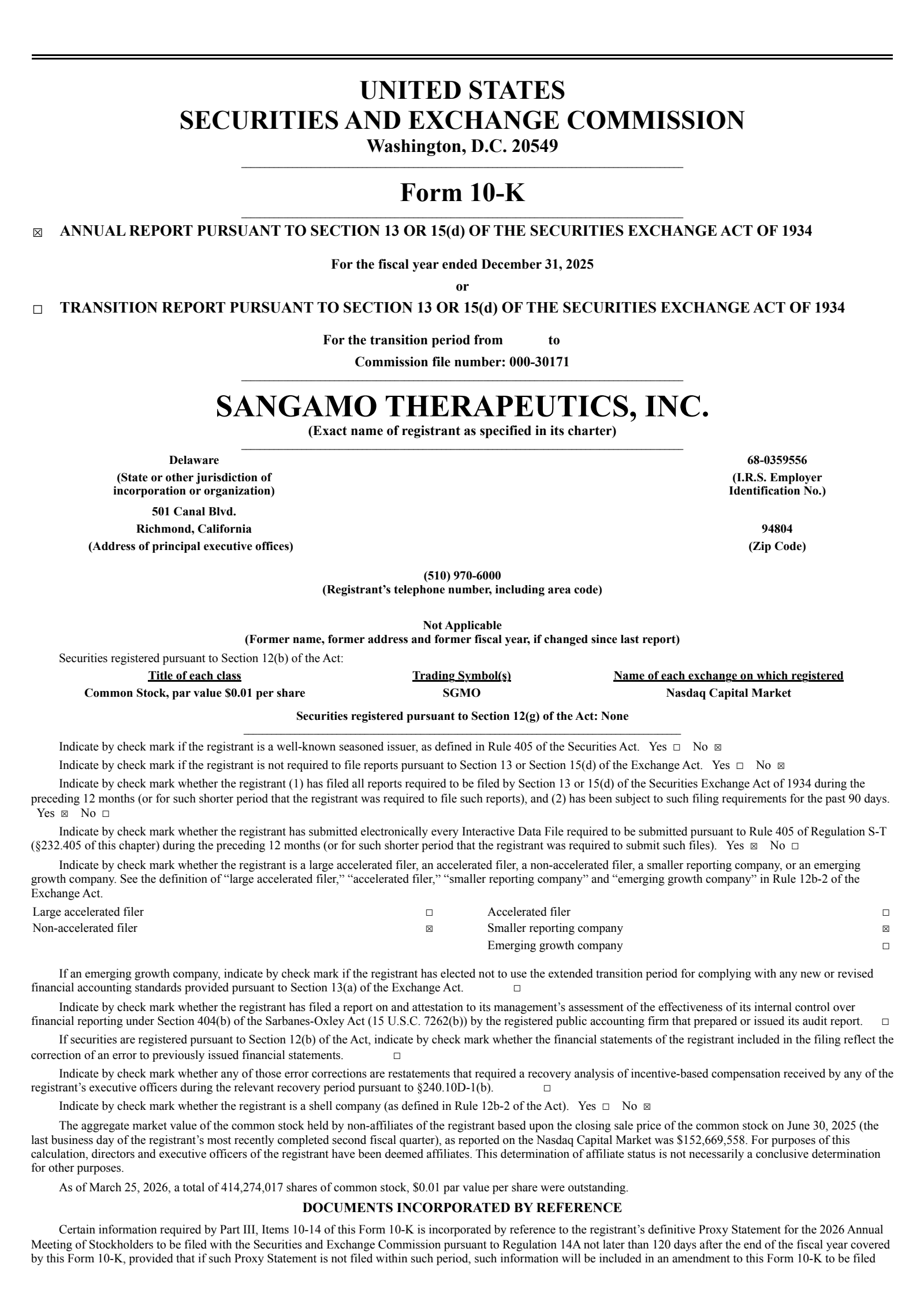 Sangamo Therapeutics' Q4 2025 Annual report
