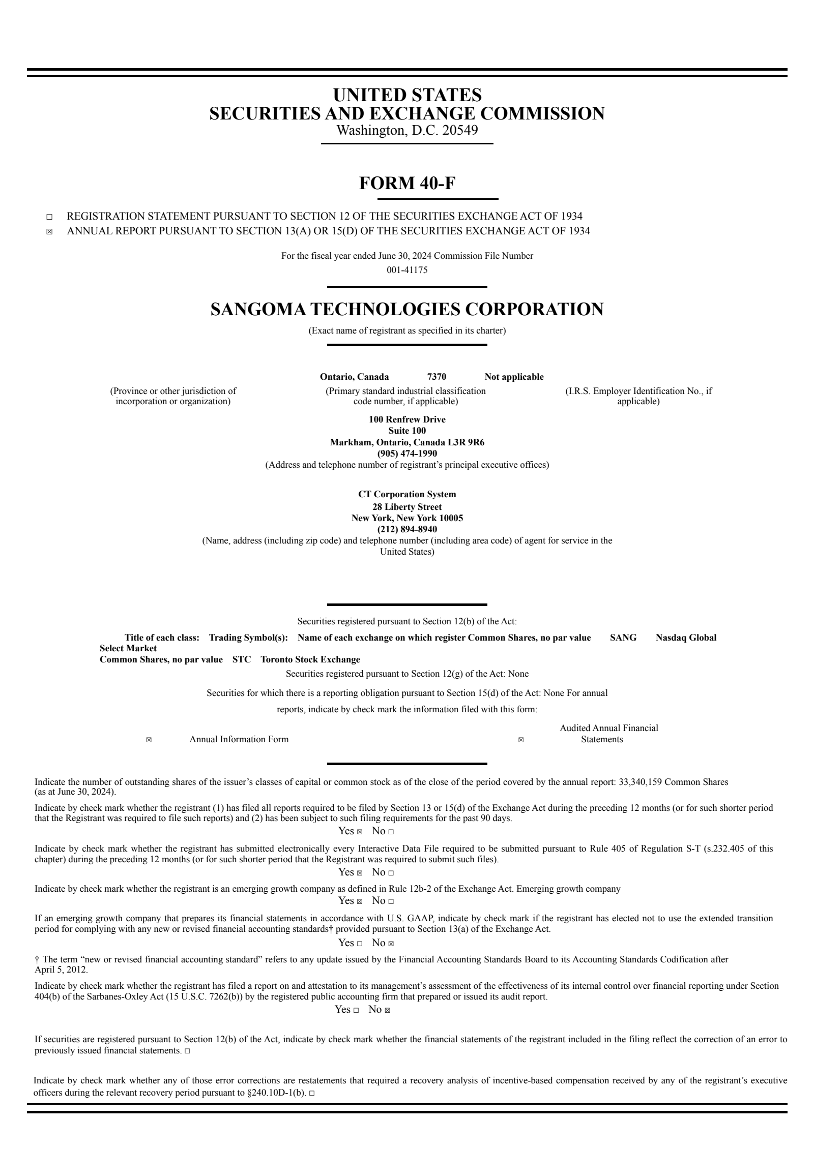 Sangoma Technologies' Q4 2024 Annual report