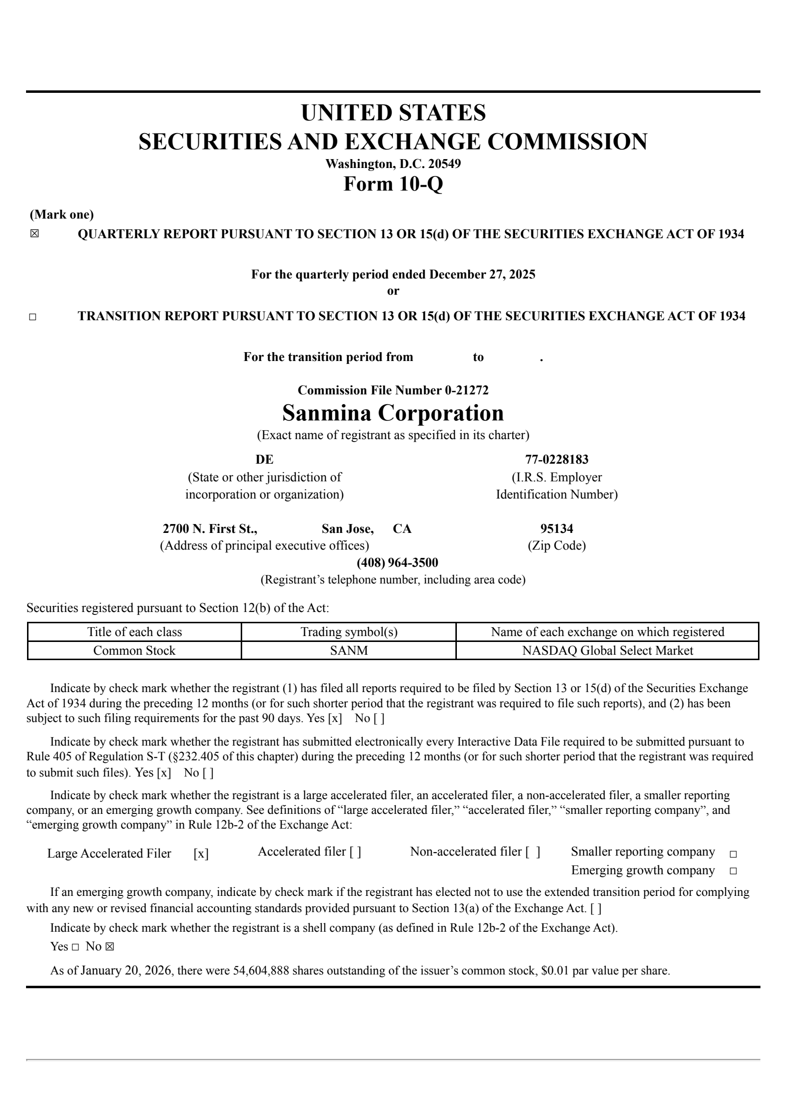 Sanmina's Q1 2026 Quarterly report