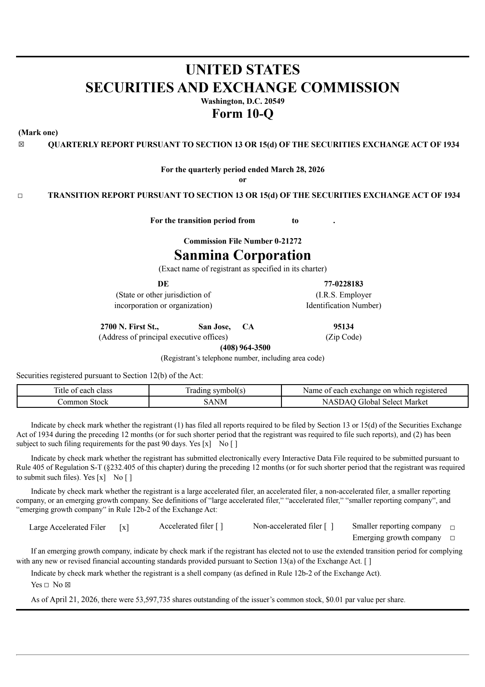 Sanmina's Q2 25/26 Quarterly report