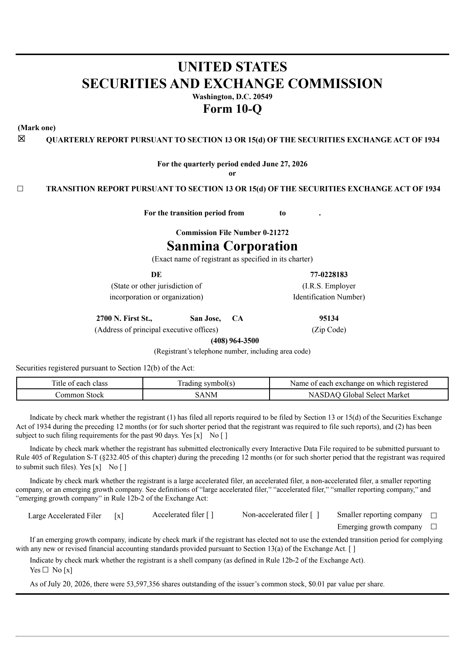 Sanmina's Q3 2026 Quarterly report
