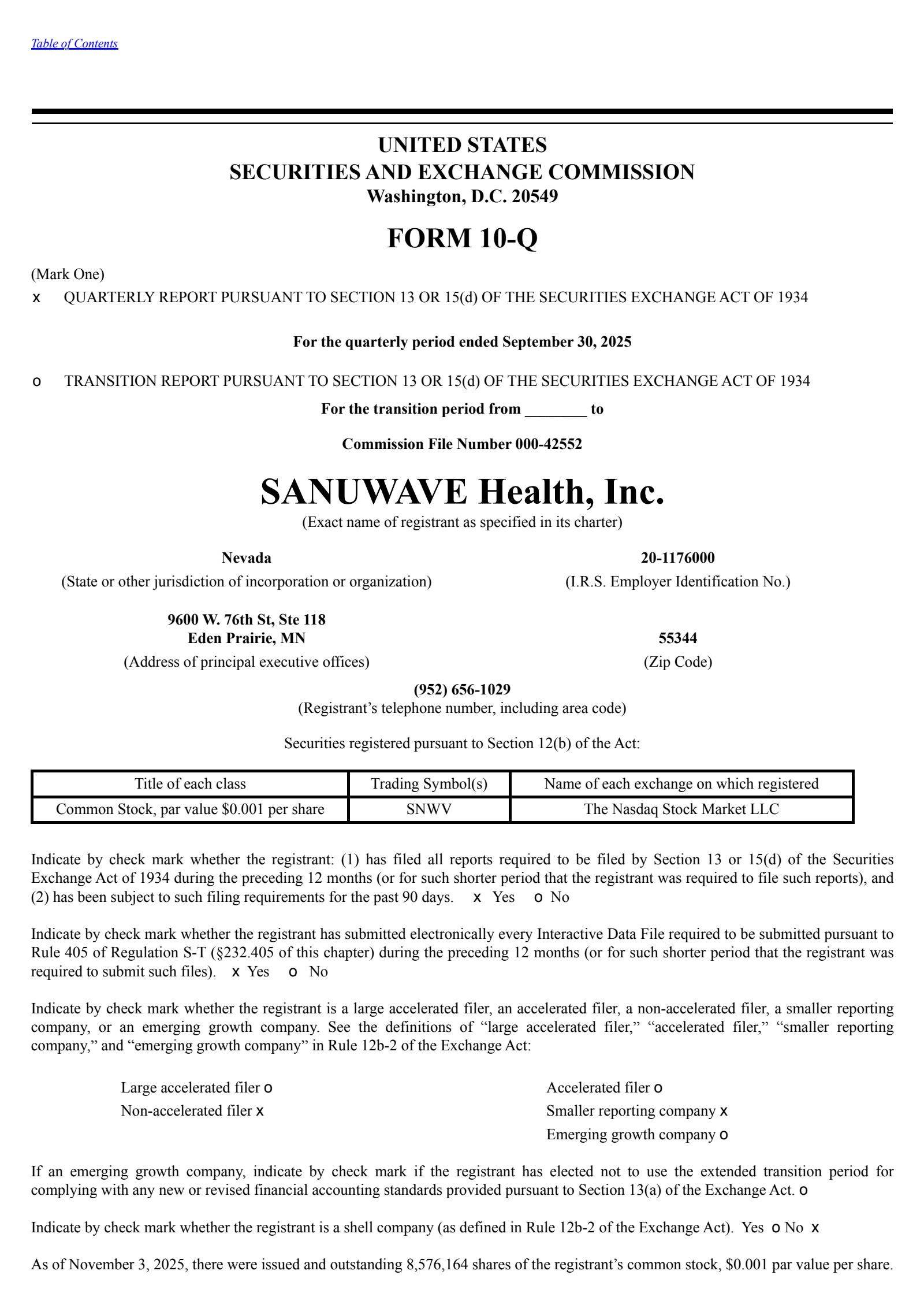 Sanuwave Health's Q3 2025 Quarterly Report