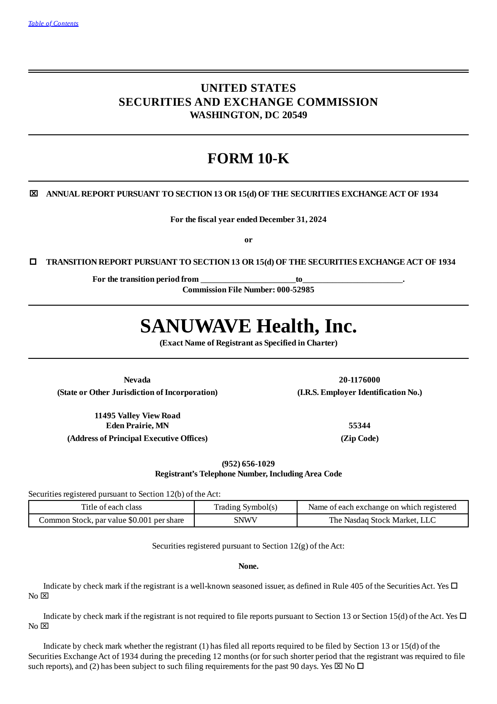 Sanuwave Health's Q4 2024 Annual Report