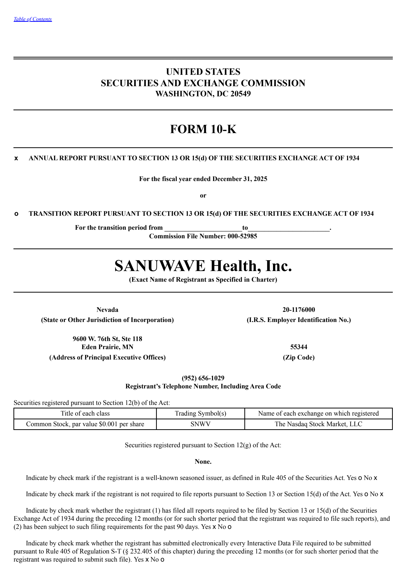 Sanuwave Health's Q4 2025 Annual report