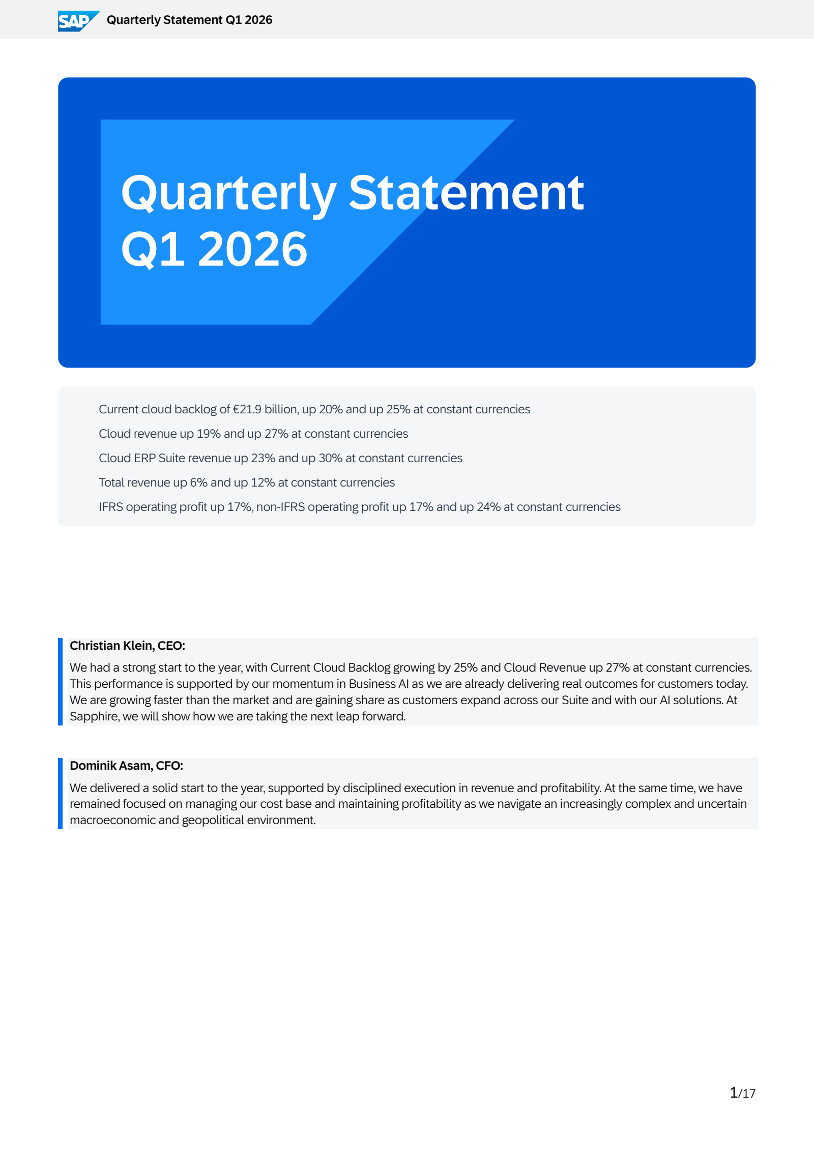 SAP's Q1 2026 Interim report