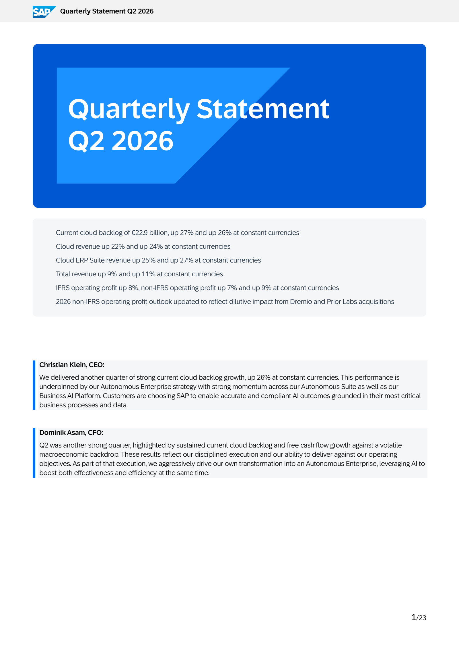 SAP's Q2 2026 Interim report