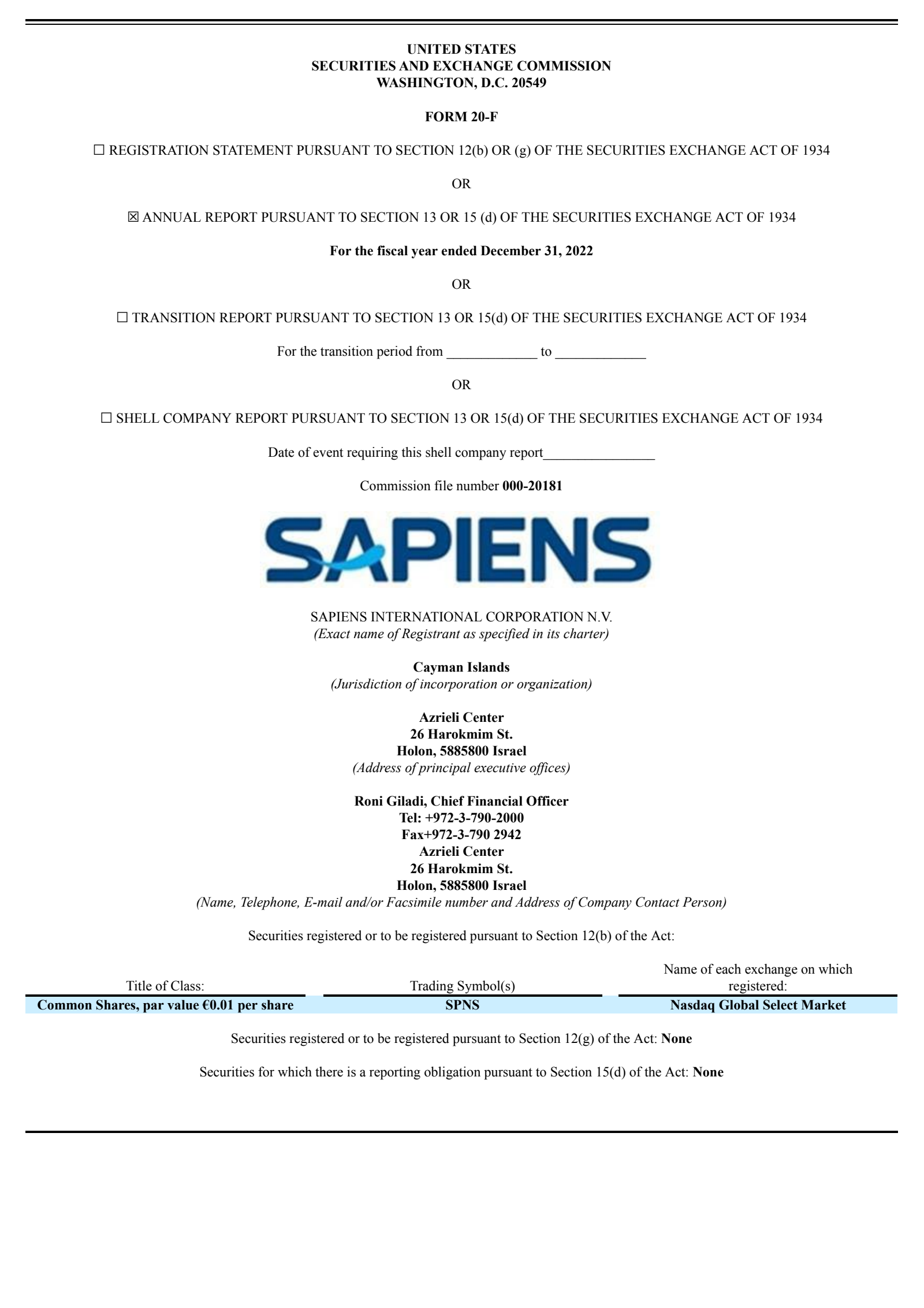 Sapiens International's Q4 2022 Annual Report