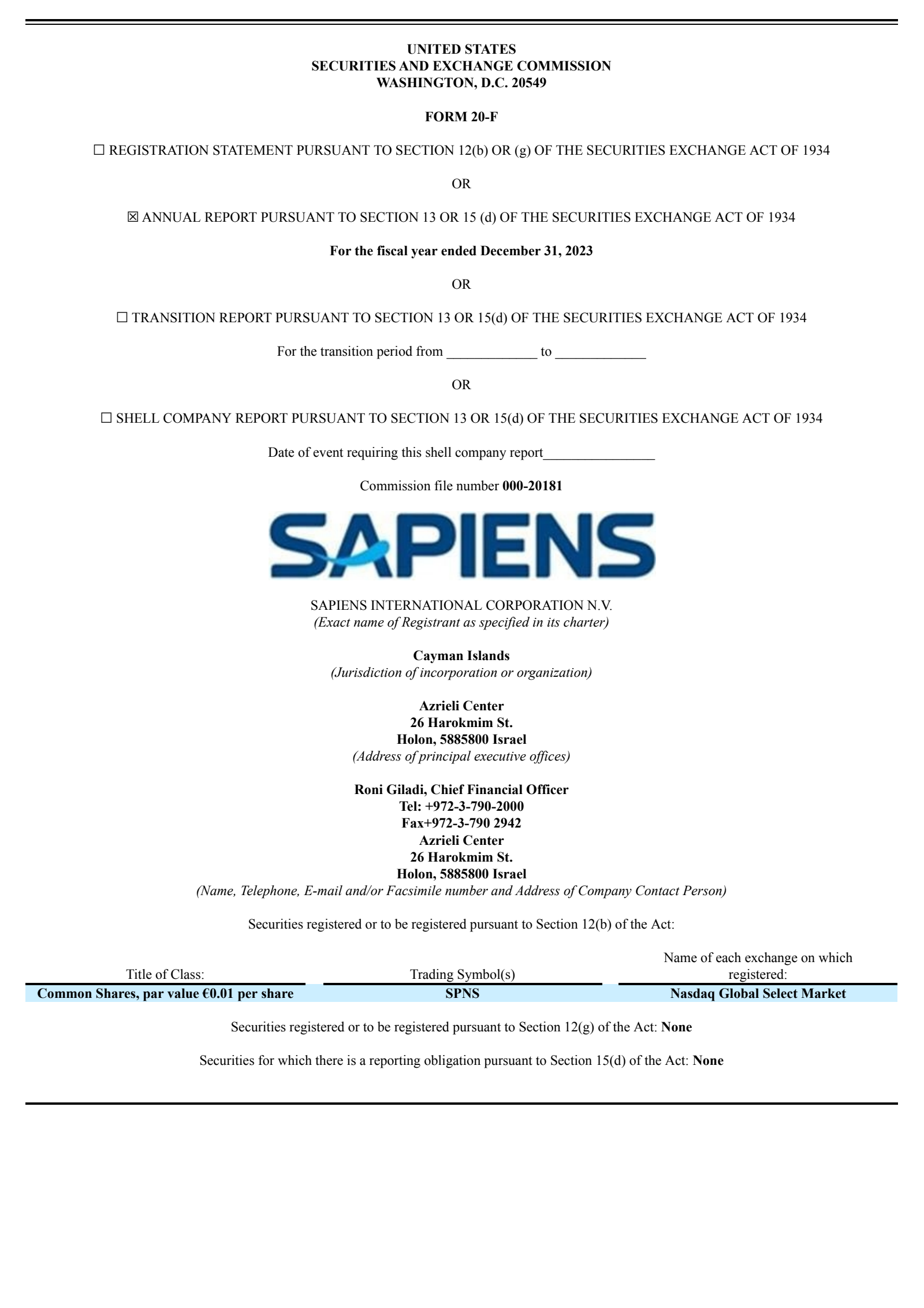 Sapiens International's Q4 2023 Annual Report