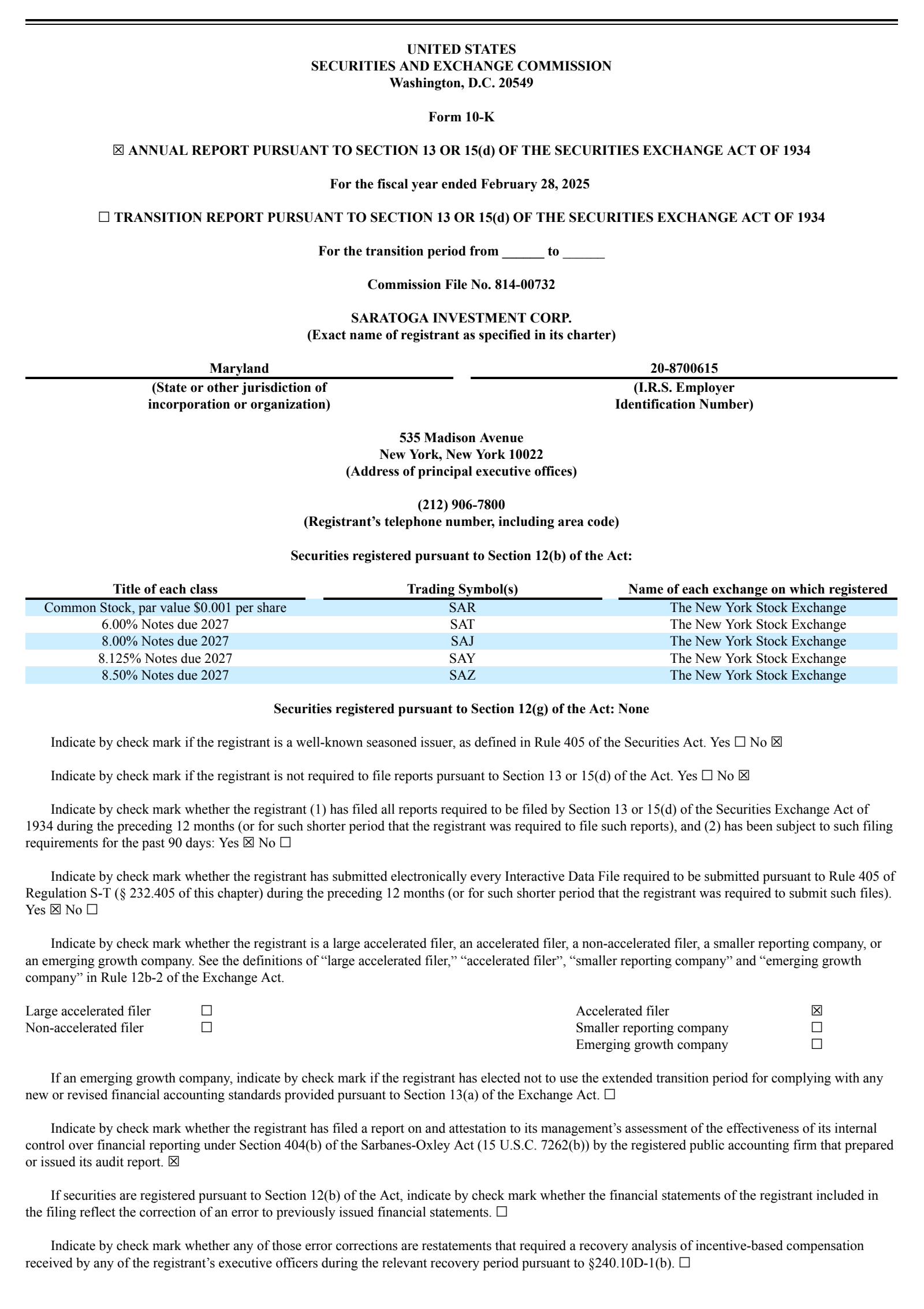 Saratoga Investment's Q4 2025 Annual Report