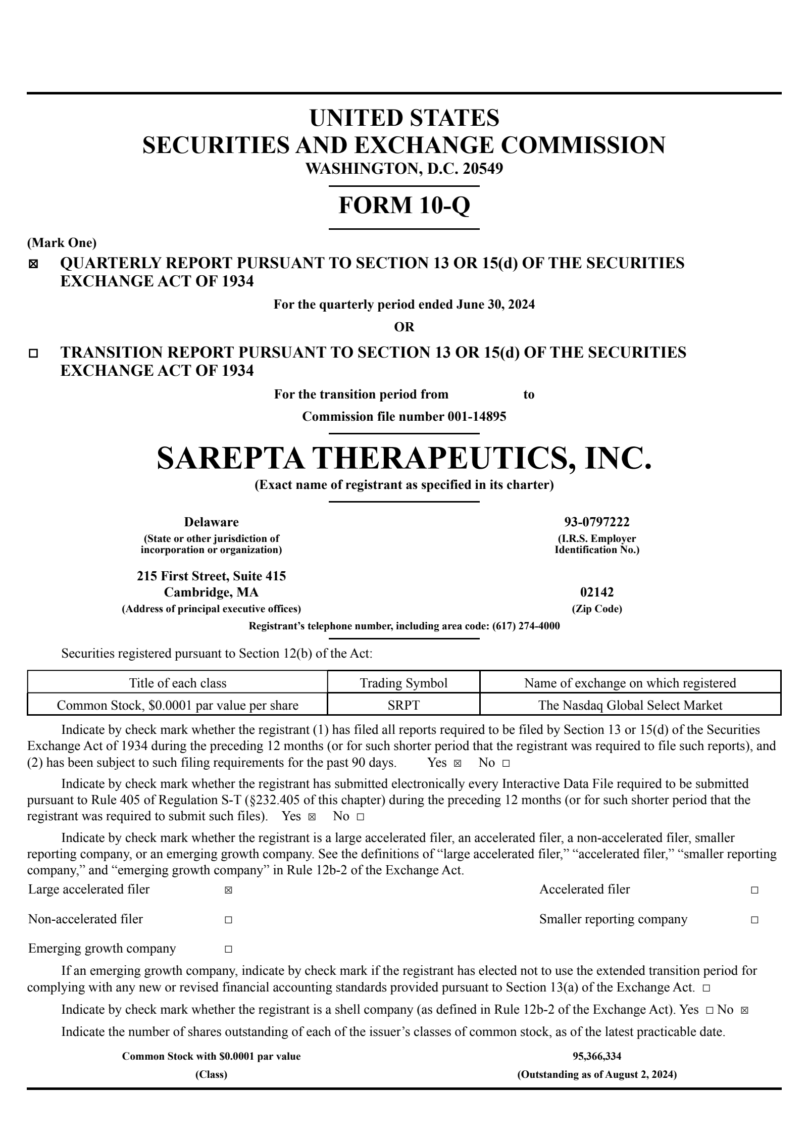 Sarepta Therapeutics' Q2 2024 Quarterly report