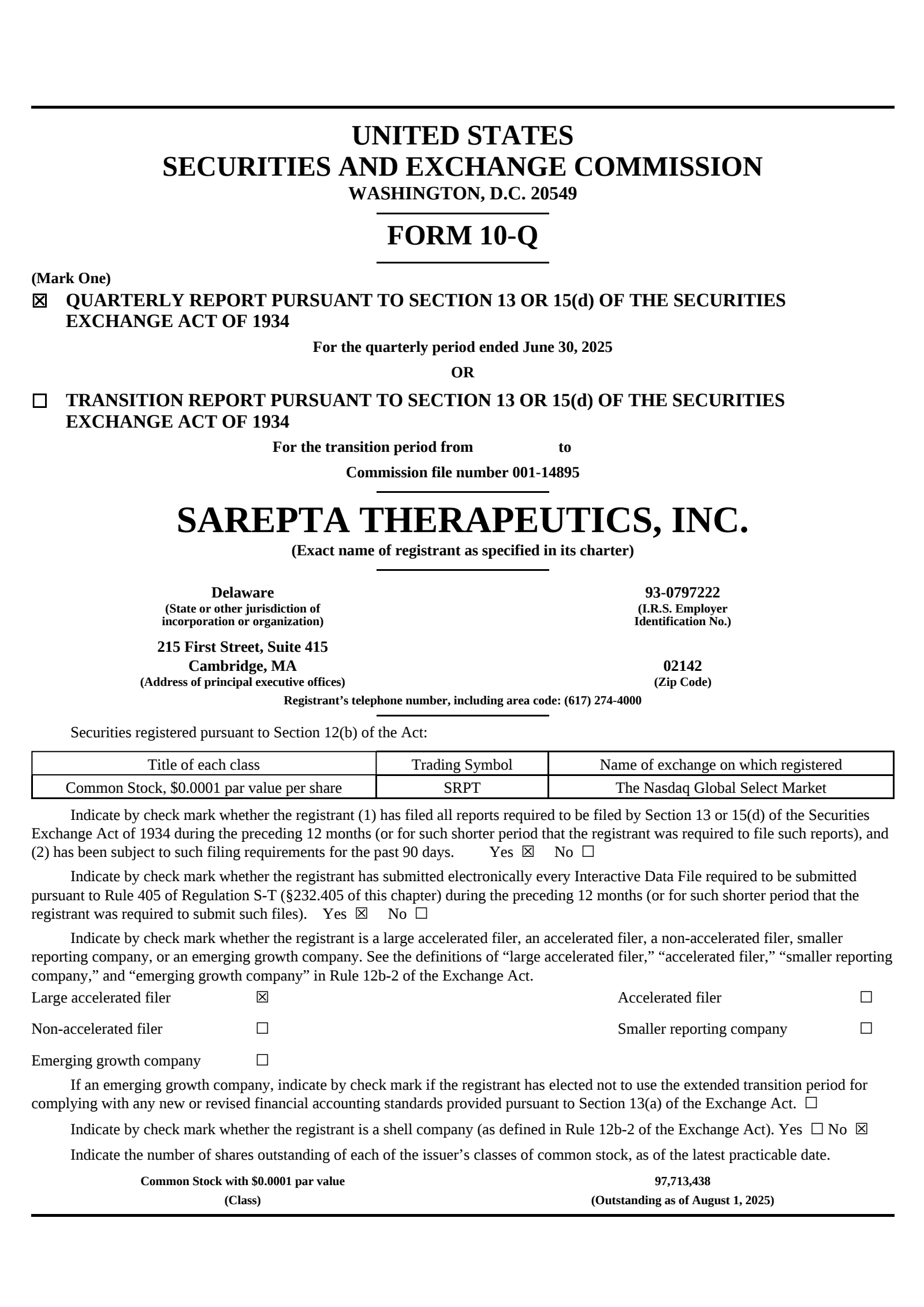 Sarepta Therapeutics' Q2 2025 Quarterly report