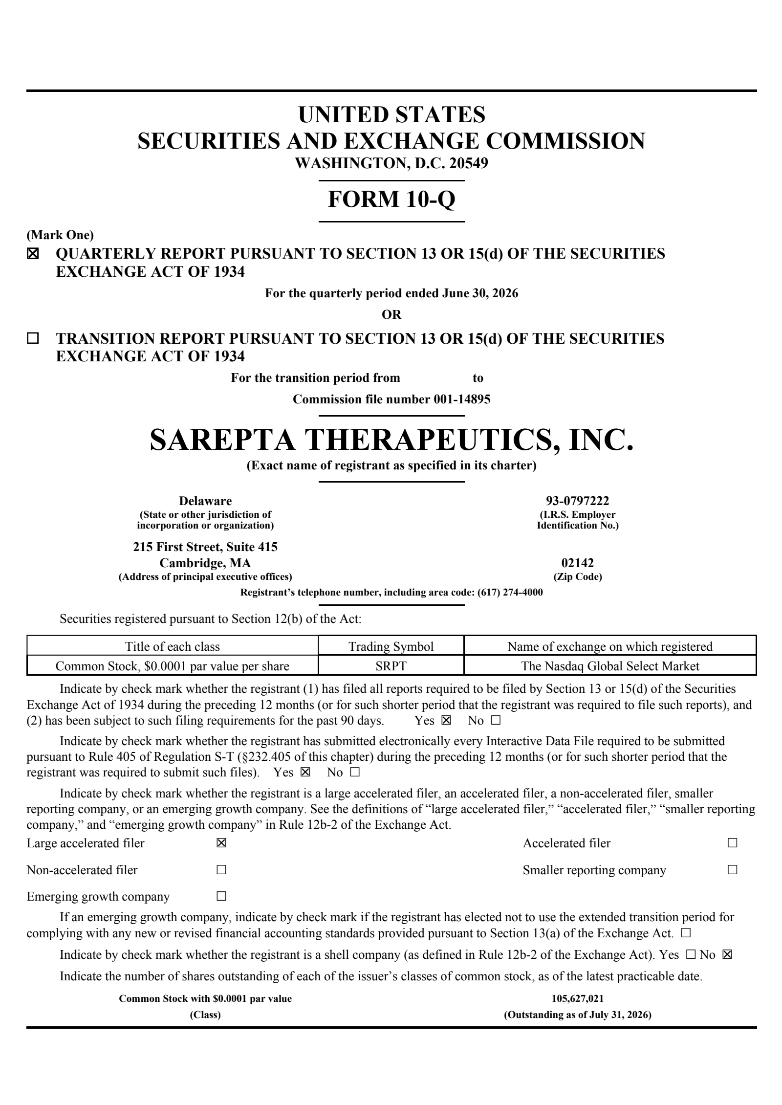 Sarepta Therapeutics' Q2 2026 Quarterly report