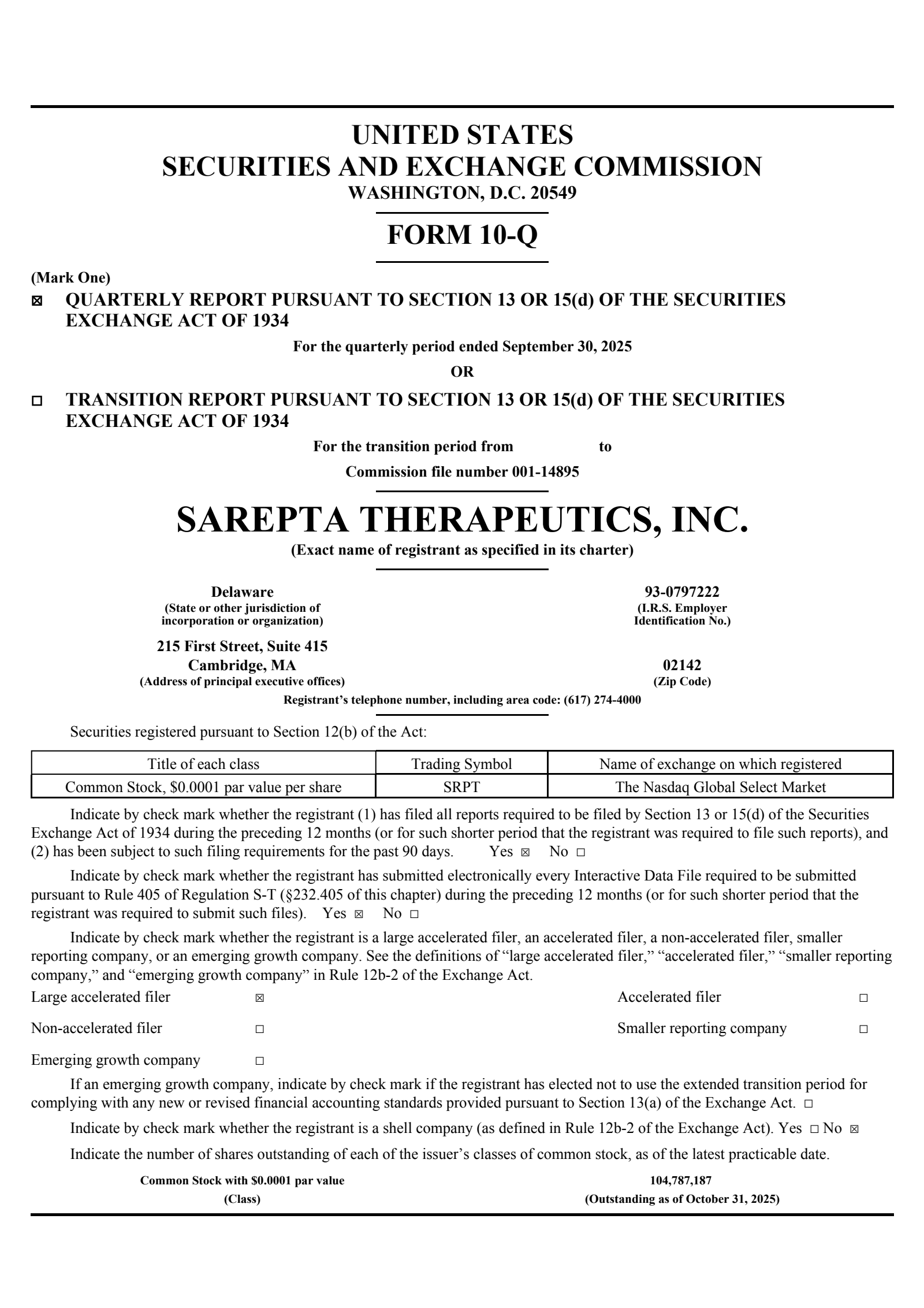 Sarepta Therapeutics' Q3 2025 Quarterly Report