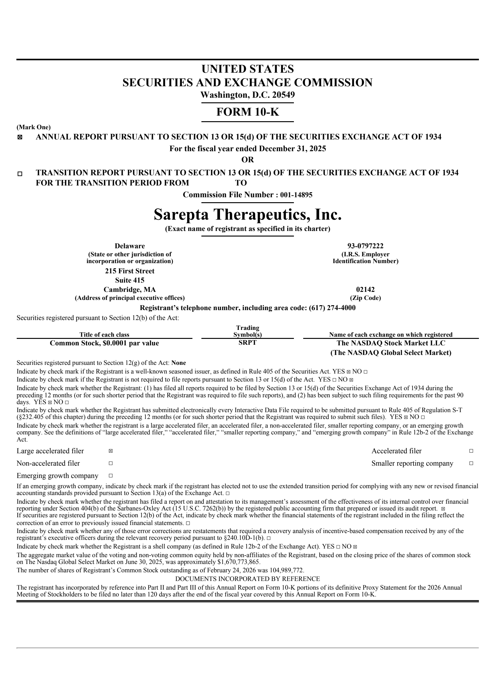 Sarepta Therapeutics' Q4 2025 Annual report