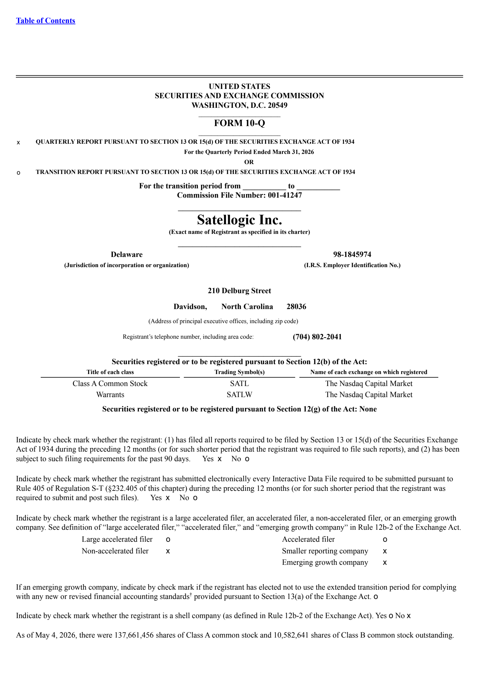 Satellogic's Q1 2026 Quarterly report