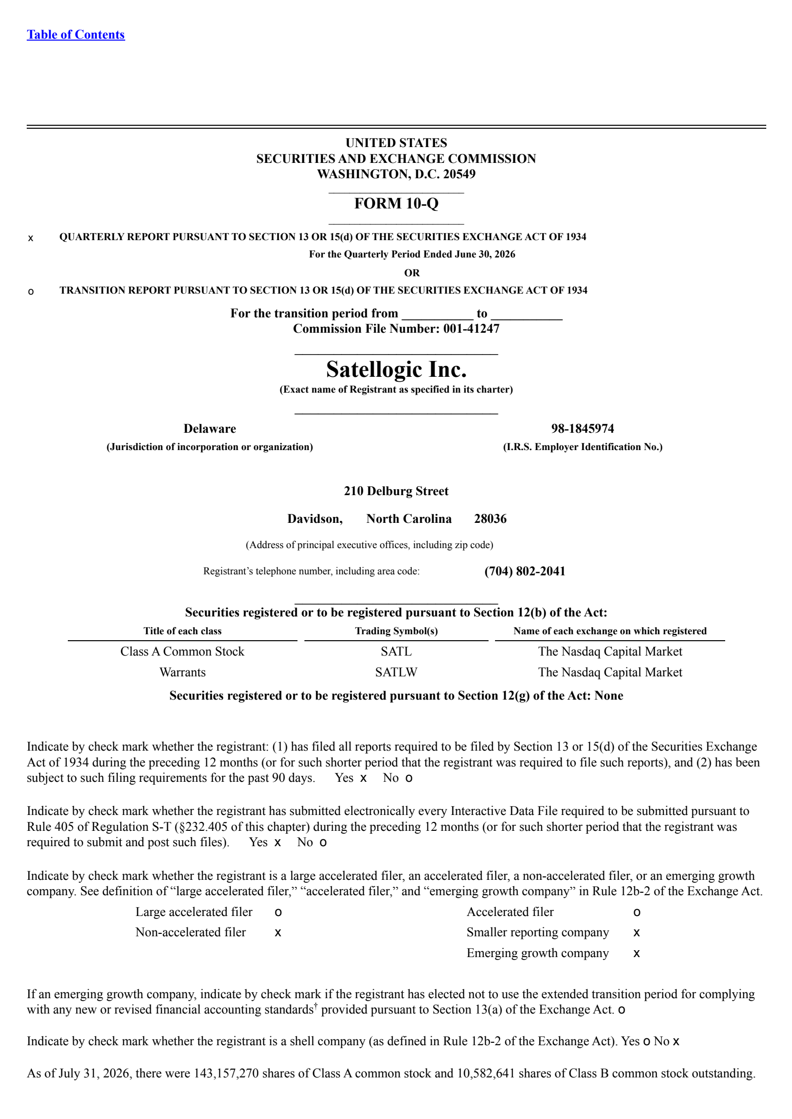 Satellogic's Q2 2026 Quarterly report