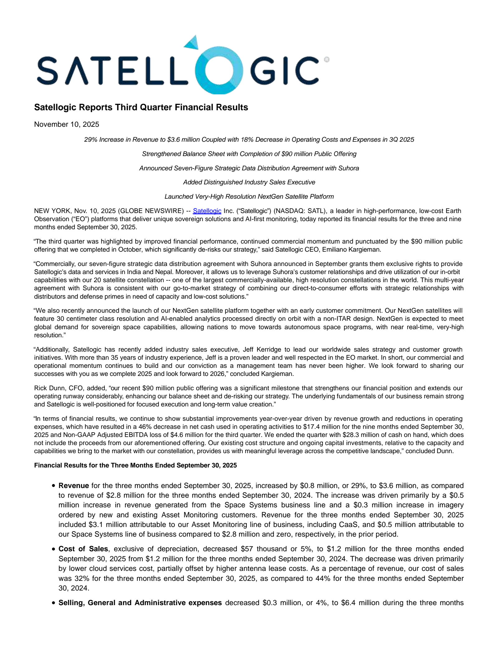 Satellogic's Q3 2025 Earnings Release