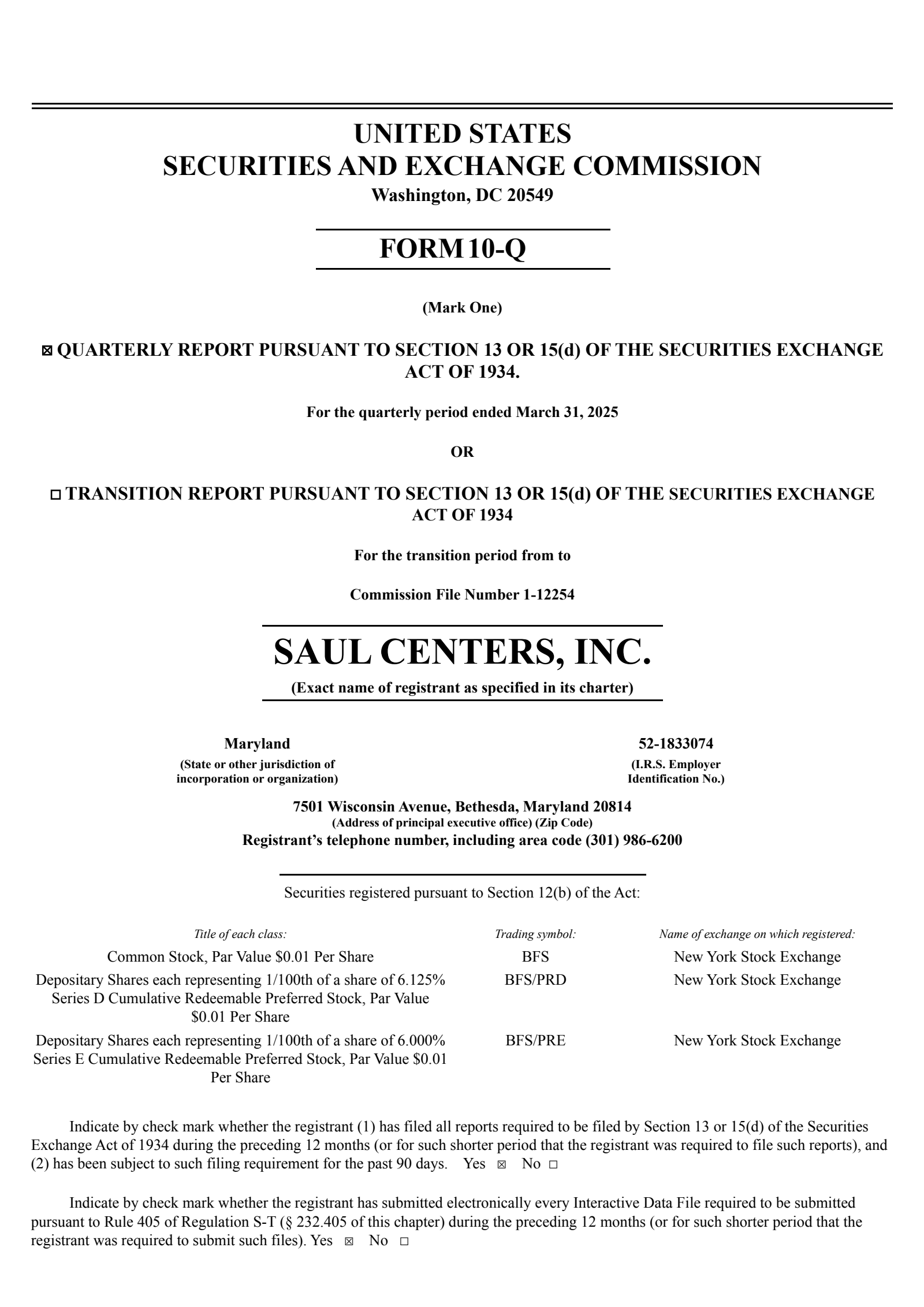 Saul Centers' Q1 2025 Quarterly report