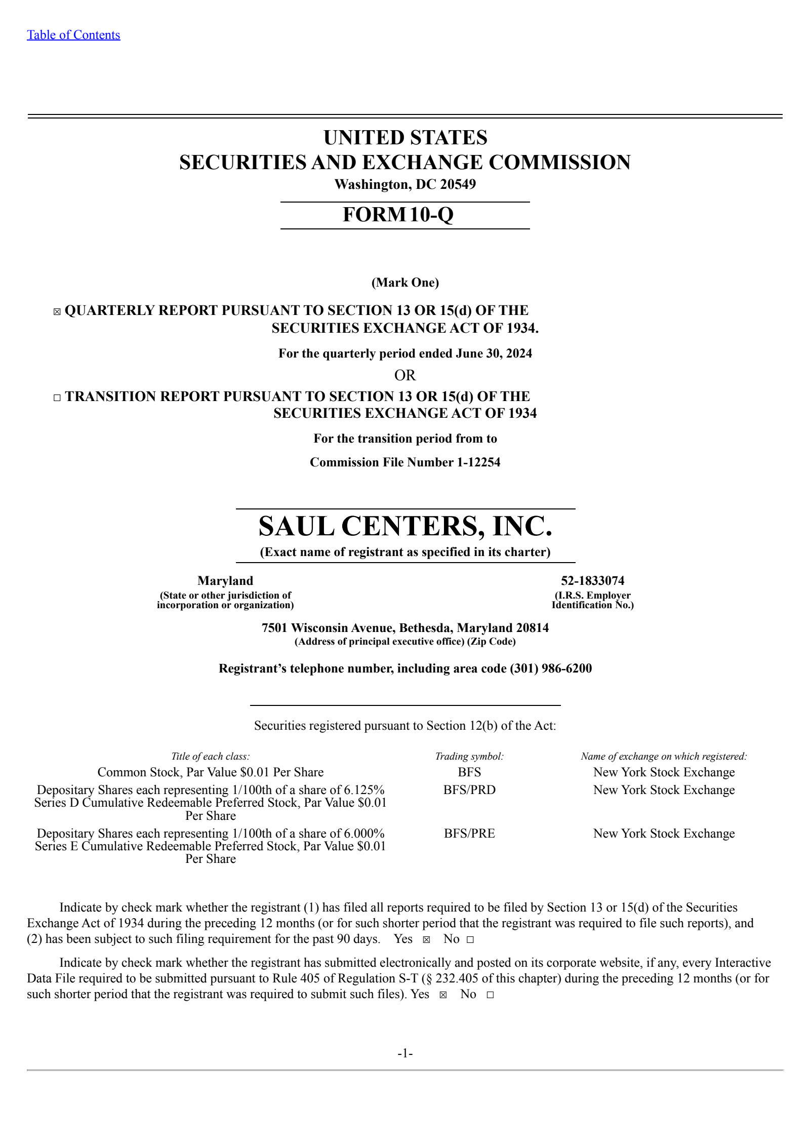 Saul Centers' Q2 2024 Quarterly report