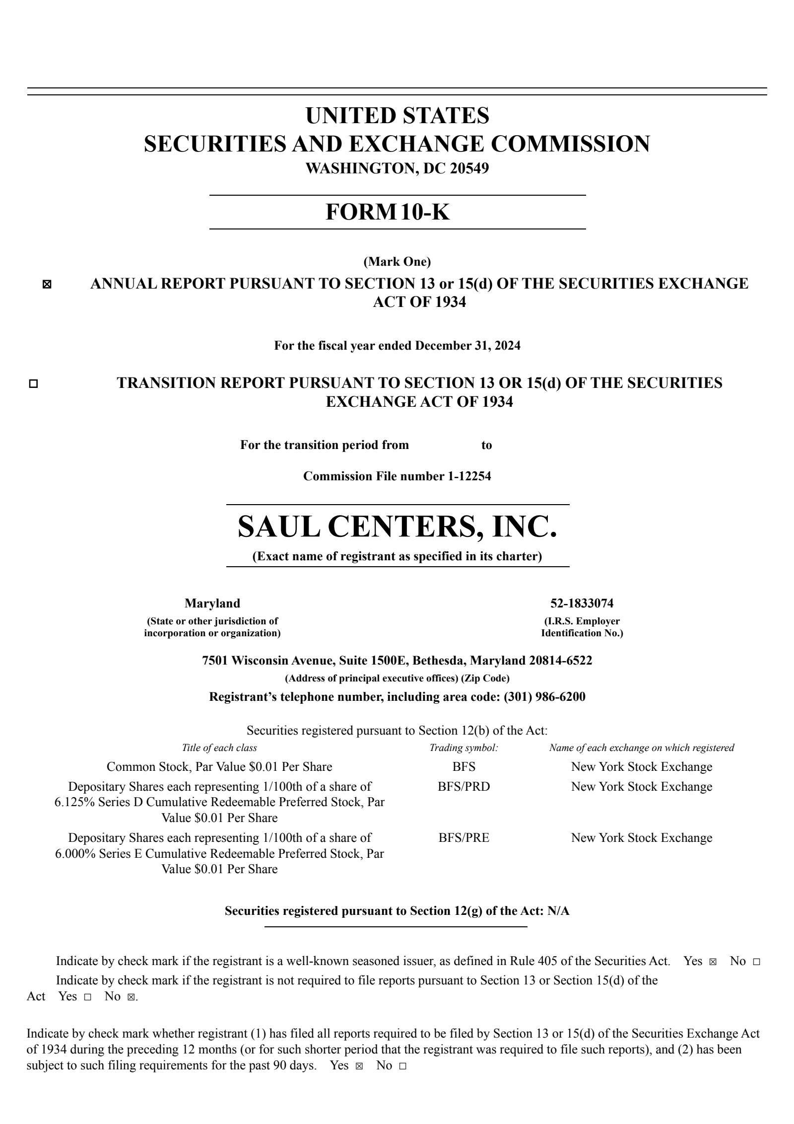 Saul Centers' Q4 2024 Annual report