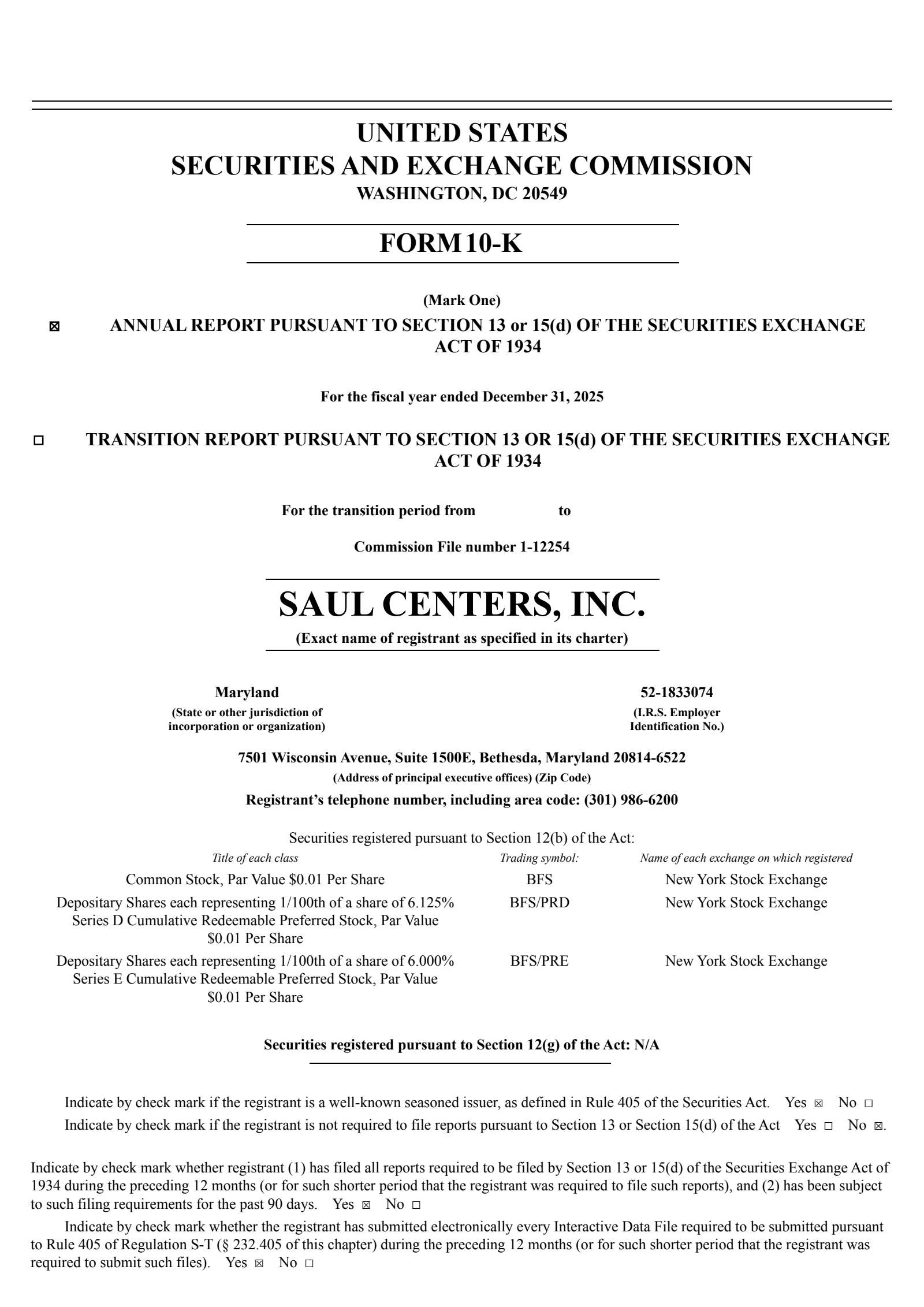 Saul Centers' Q4 2025 Annual report