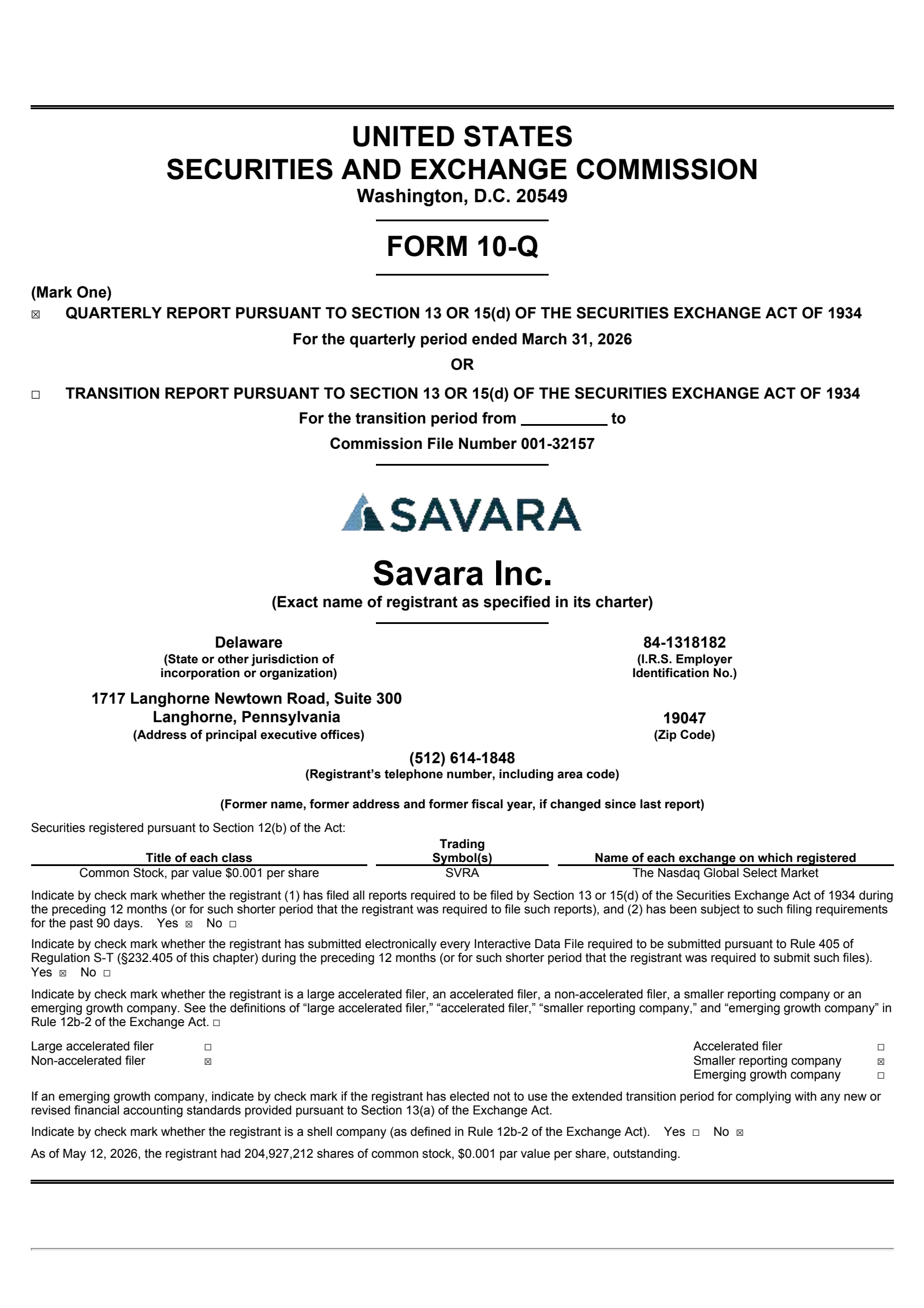 Savara's Q1 2026 Quarterly report