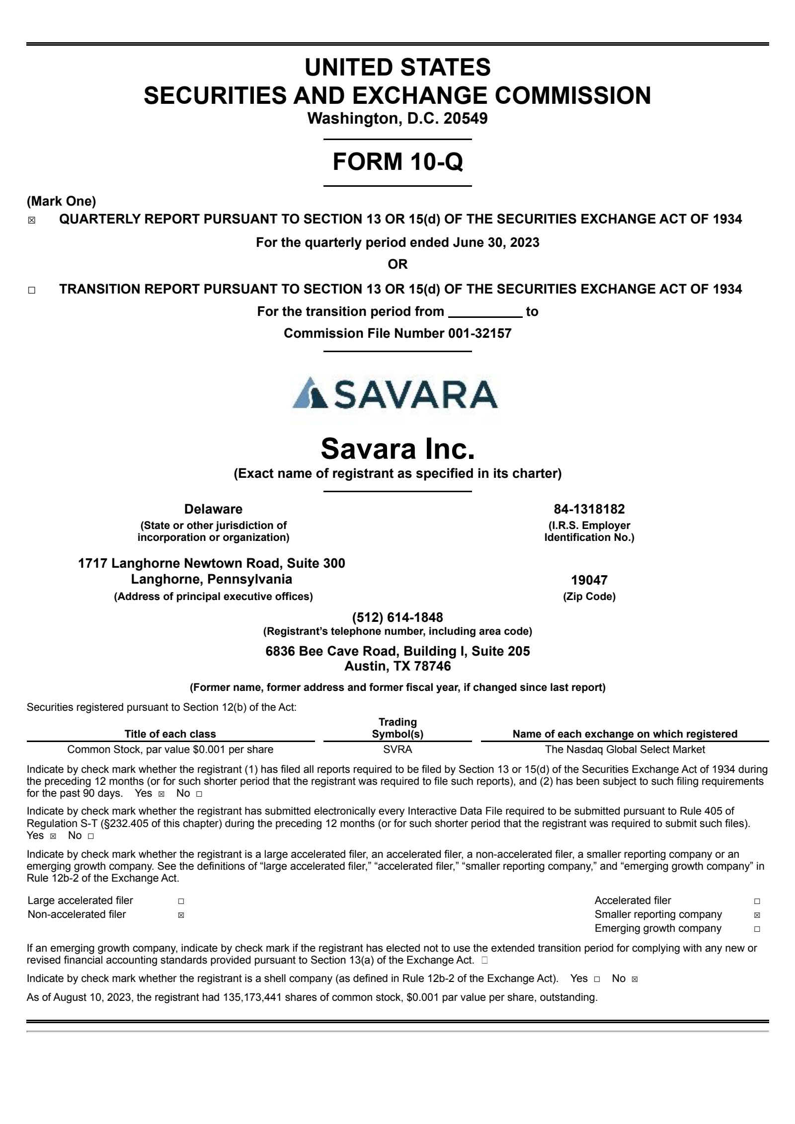 Savara's Q2 2023 Quarterly report