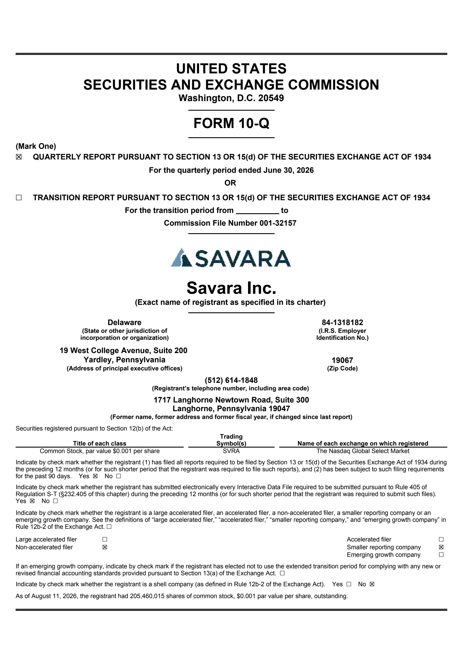 Savara's Q2 2026 Quarterly report