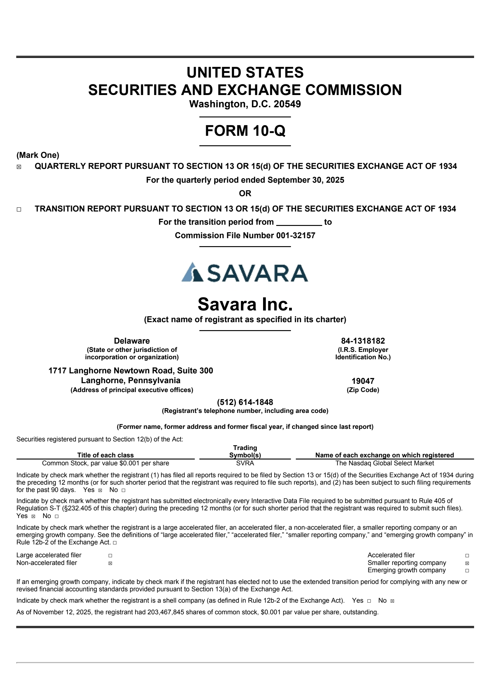 Savara's Q3 2025 Quarterly Report