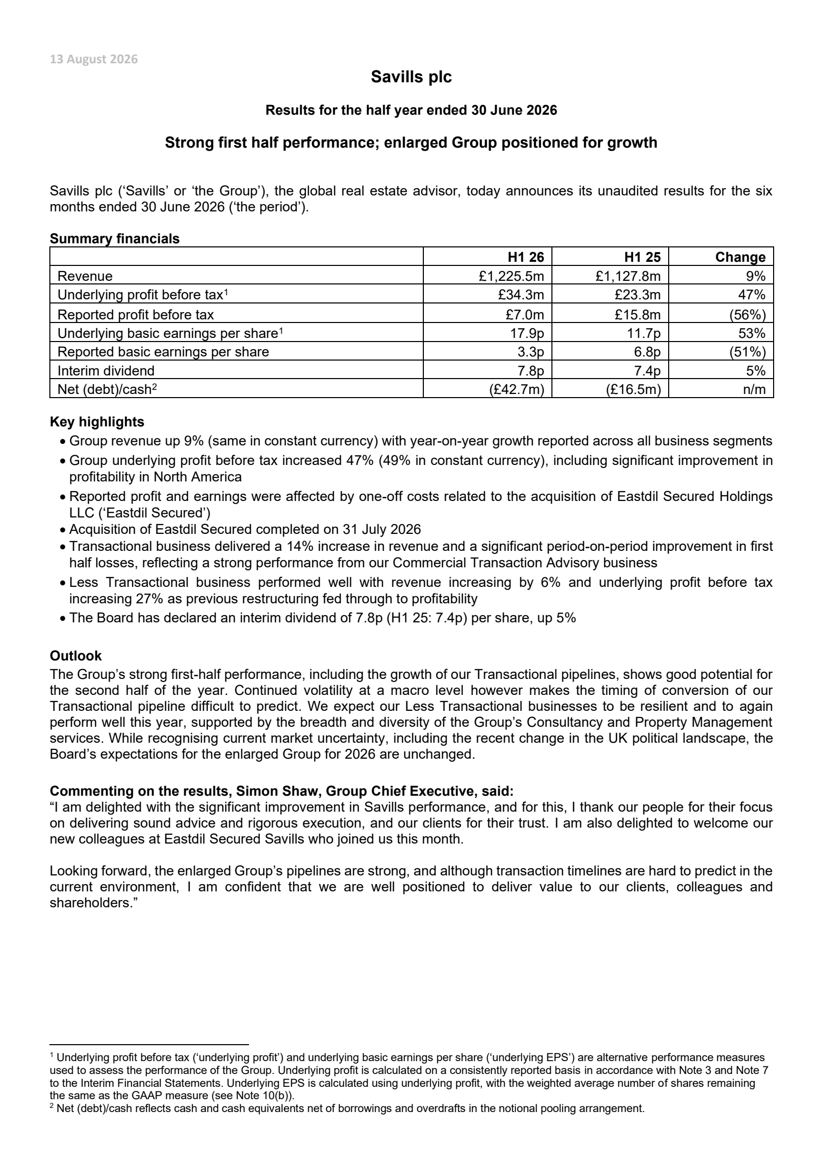 Savills' H1 2026 Interim report
