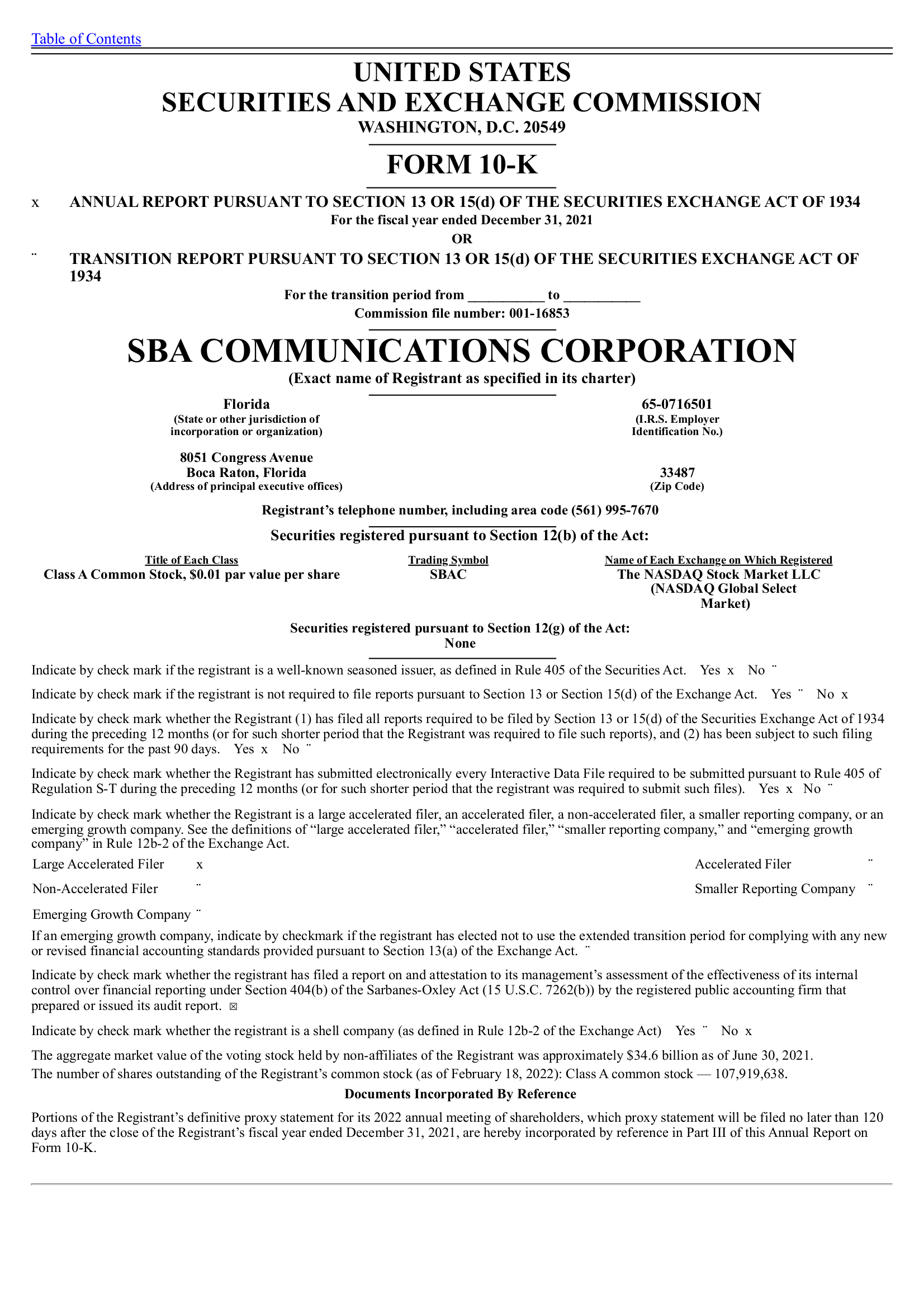 SBA Communications' Q4 2021 Annual report