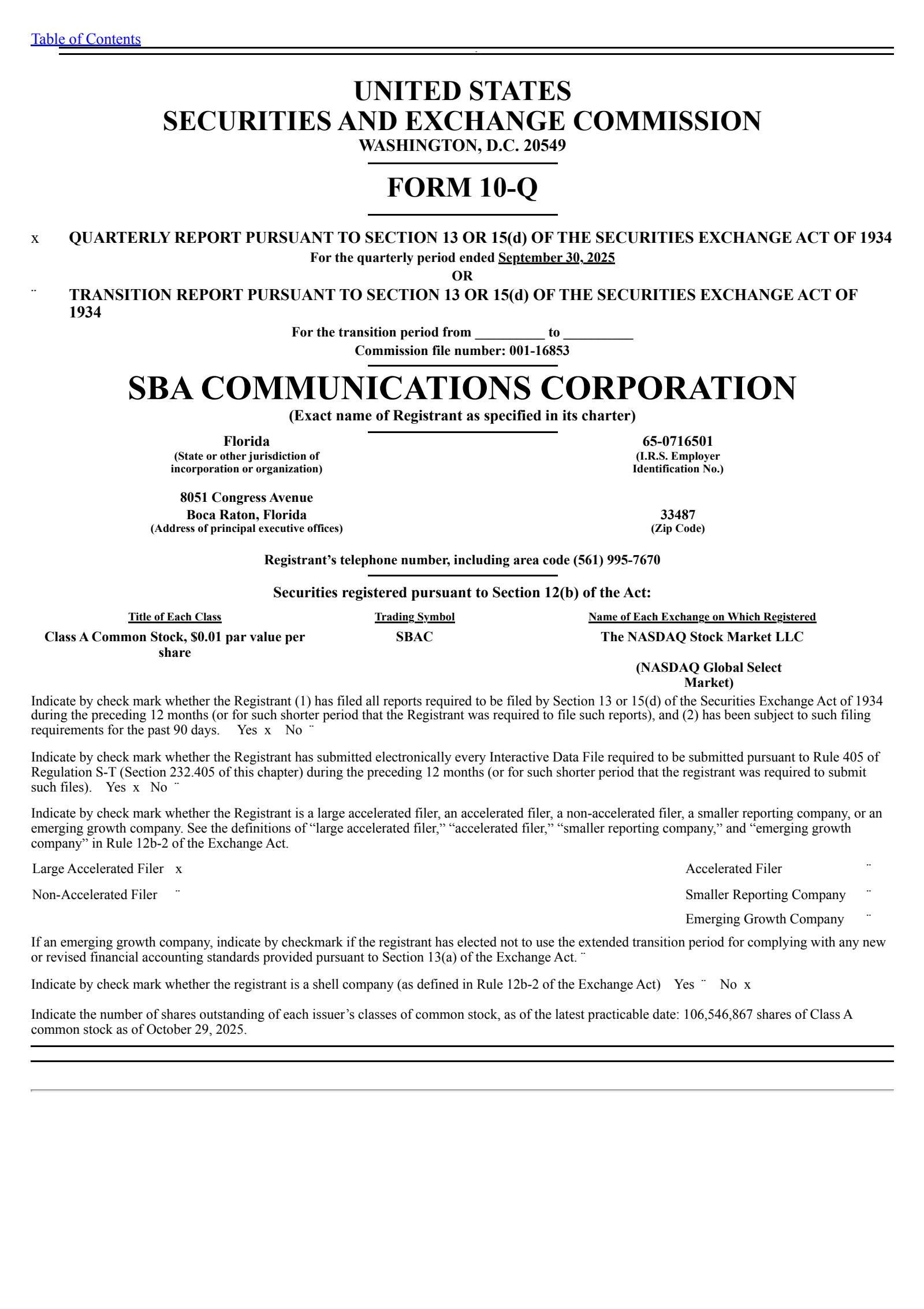 SBA Communications' Q3 2025 Quarterly Report