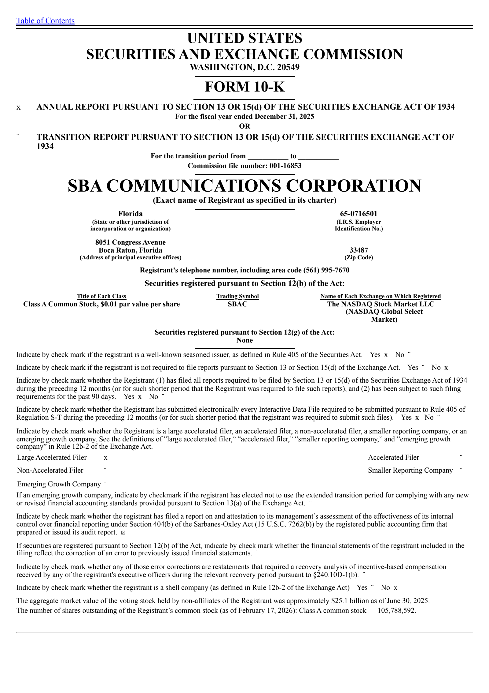 SBA Communications' Q4 2025 Annual report