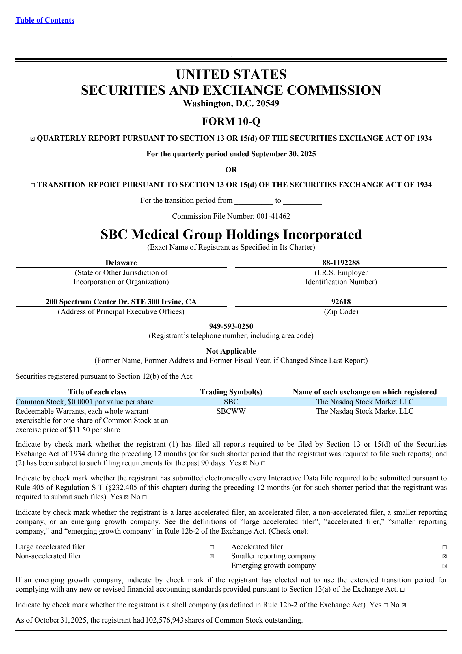 SBC Medical Group's Q3 2025 Quarterly Report