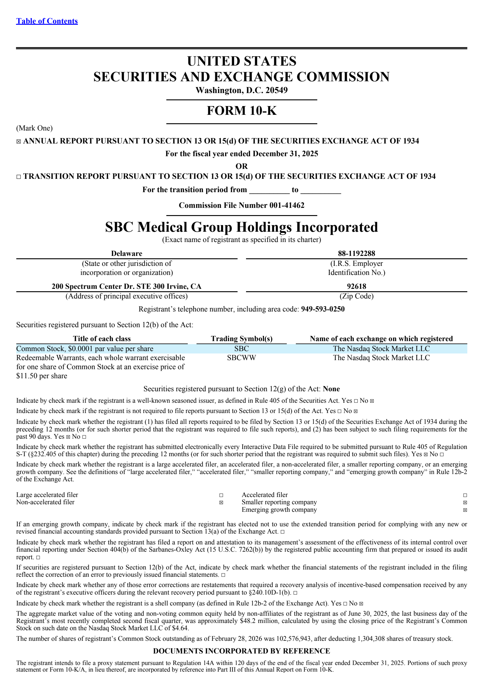 SBC Medical Group's Q4 2025 Annual report