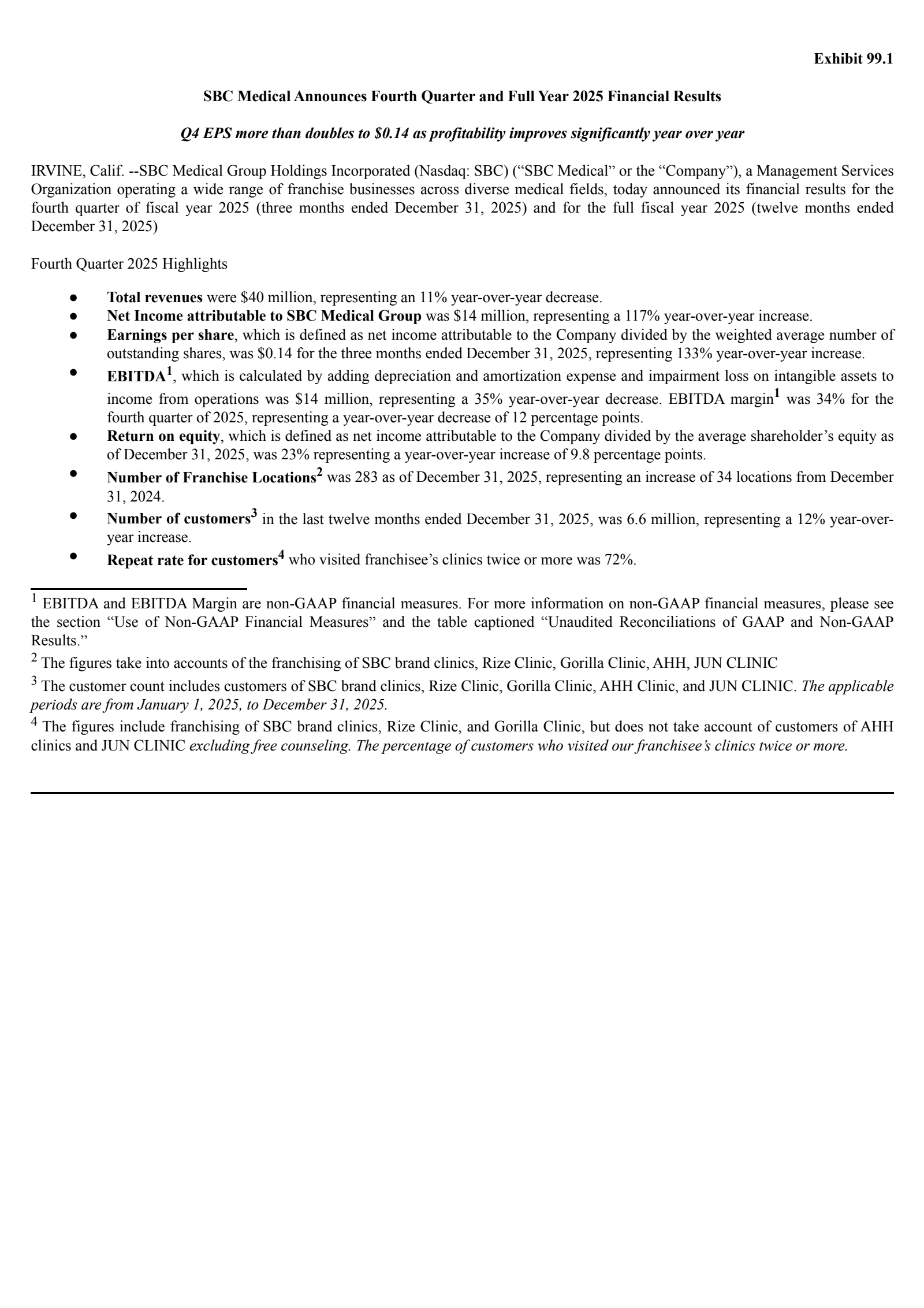 SBC Medical Group's Q4 2025 Press Release