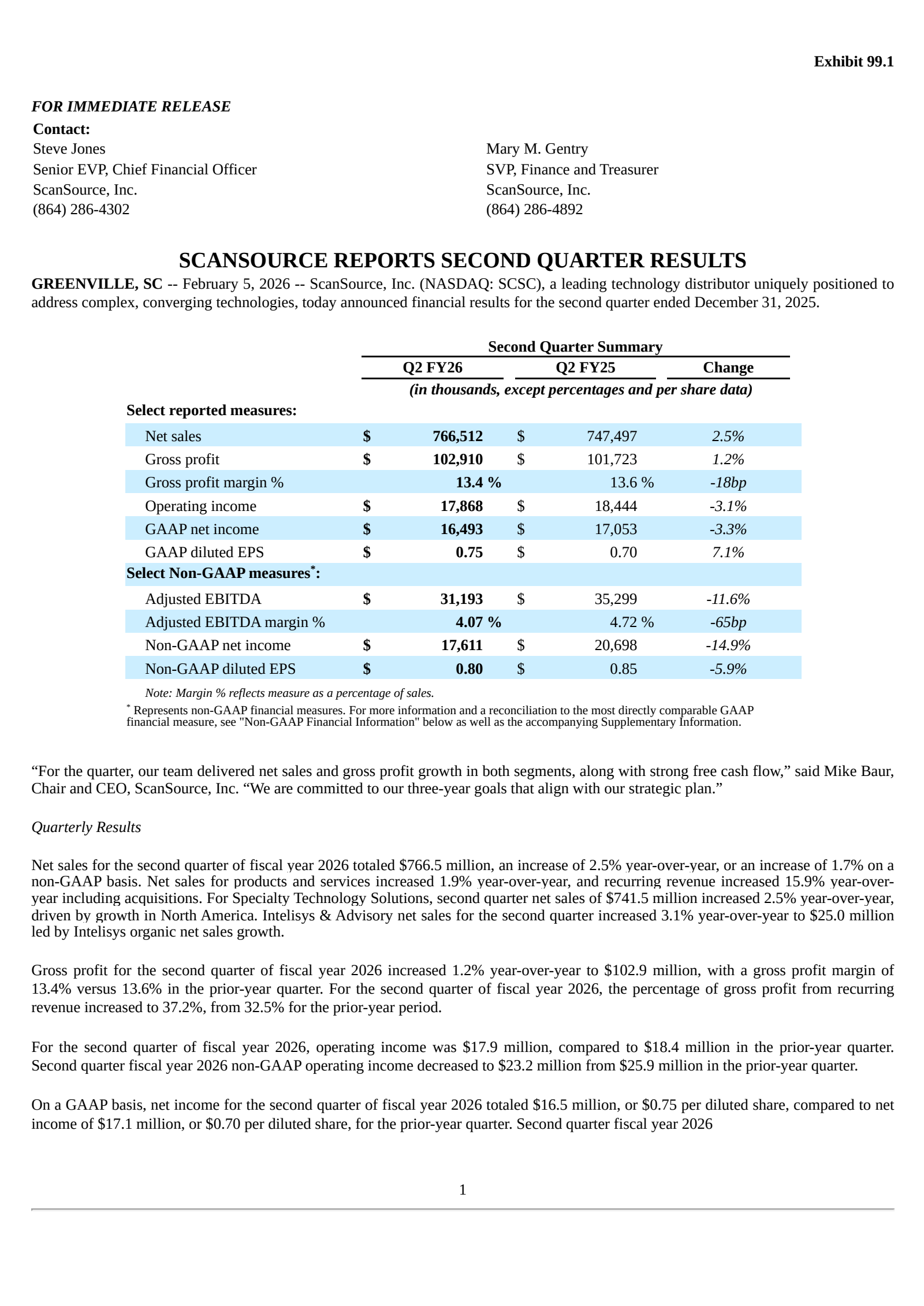 ScanSource's Q2 2026 Press Release