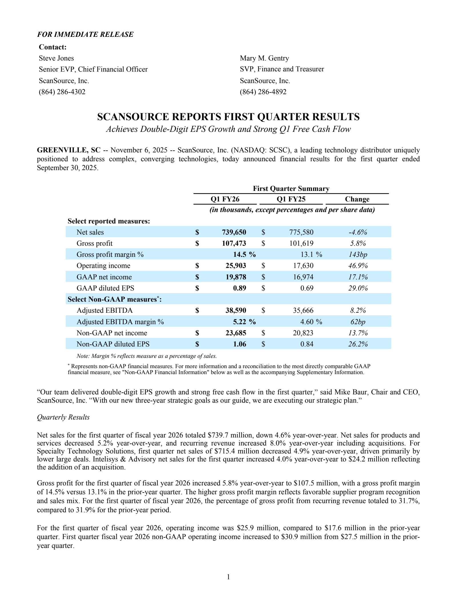 ScanSource's Q3 2026 Press Release
