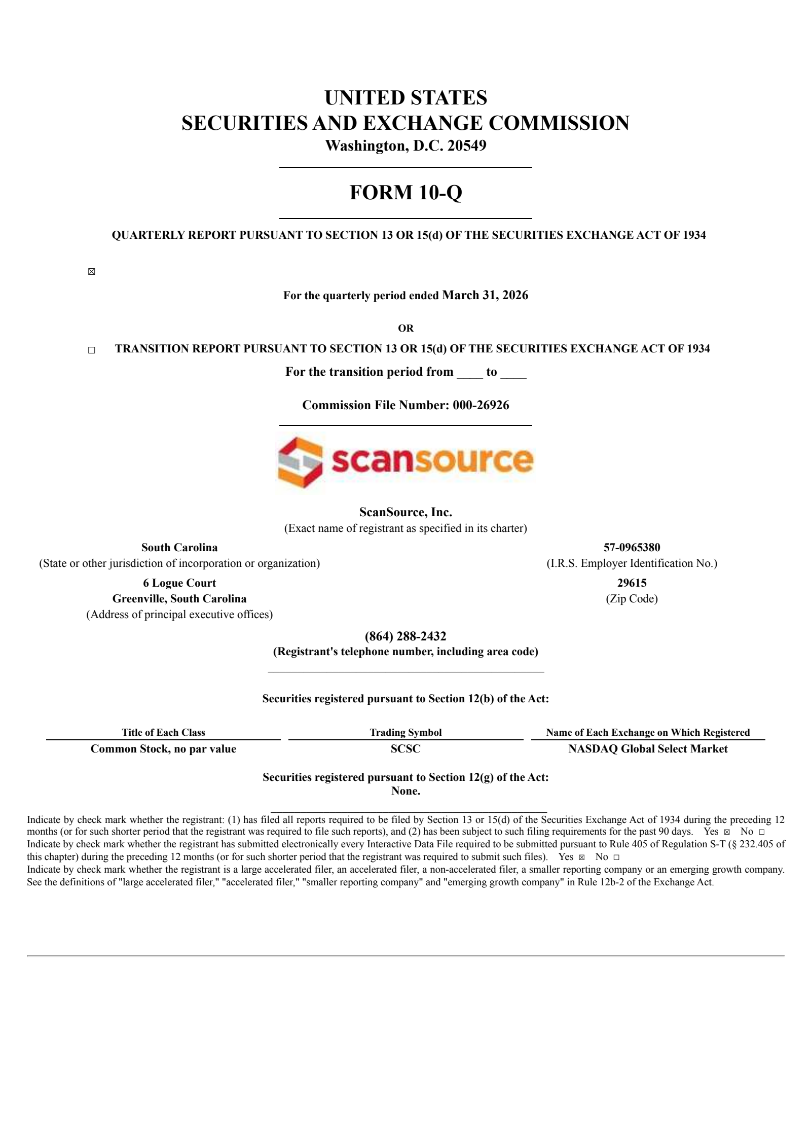 ScanSource's Q3 2026 Quarterly report