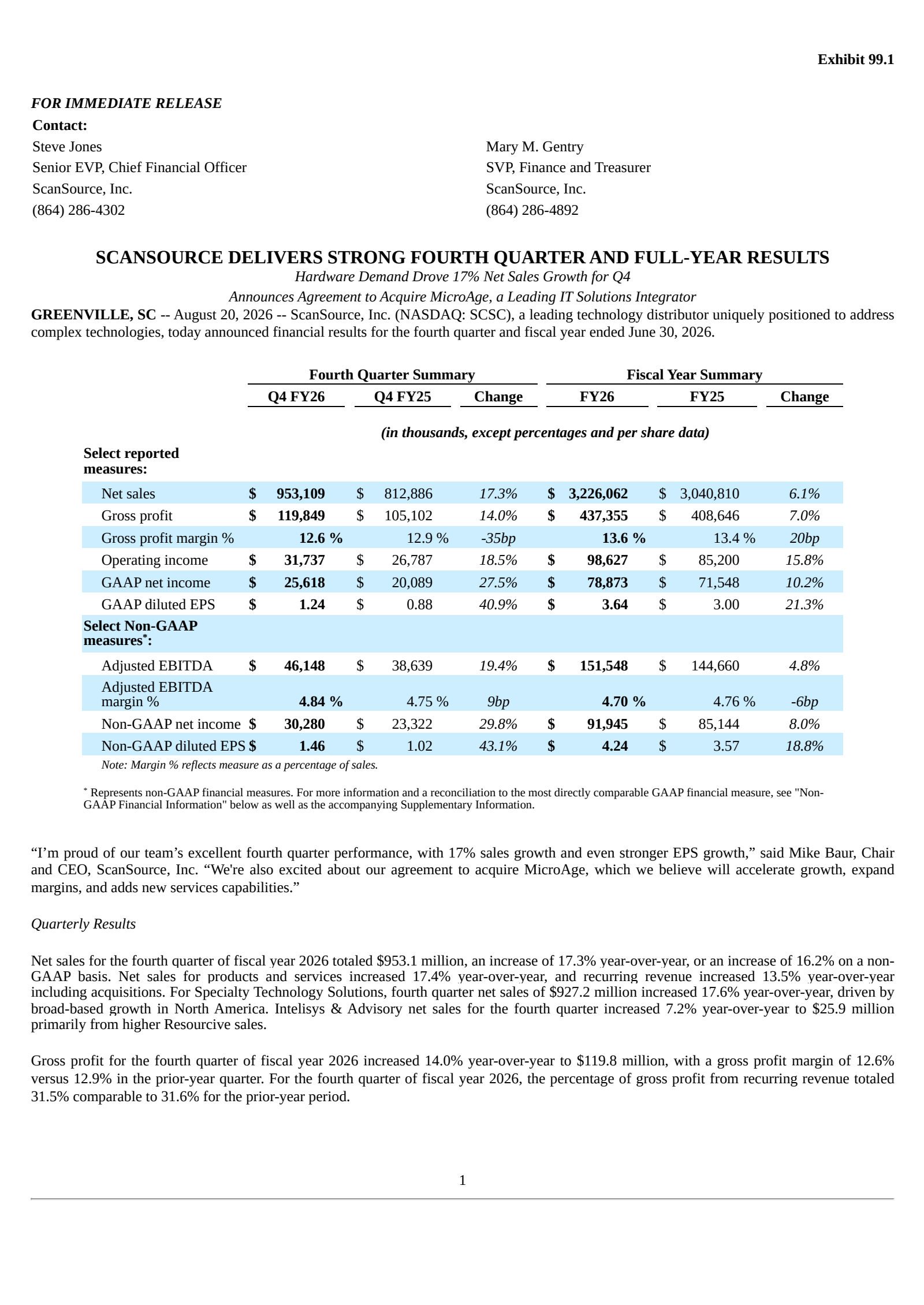 ScanSource's Q4 2026 Press Release