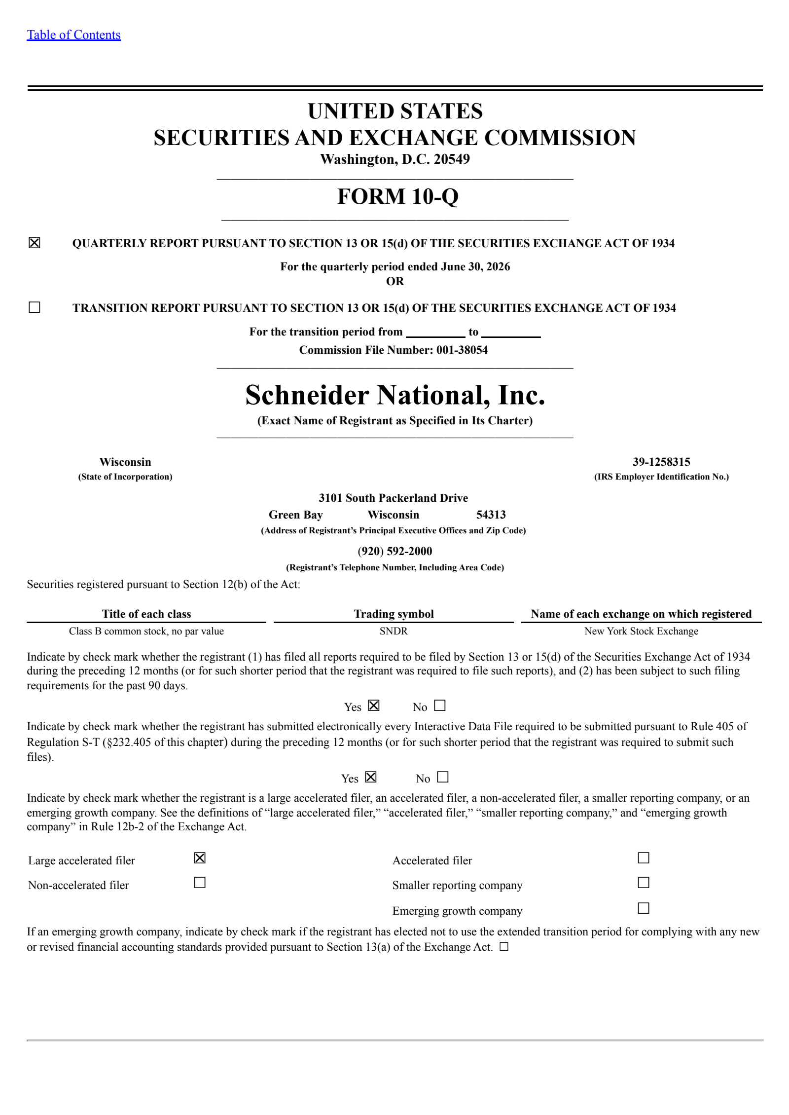 Schneider National's Q2 2026 Quarterly report