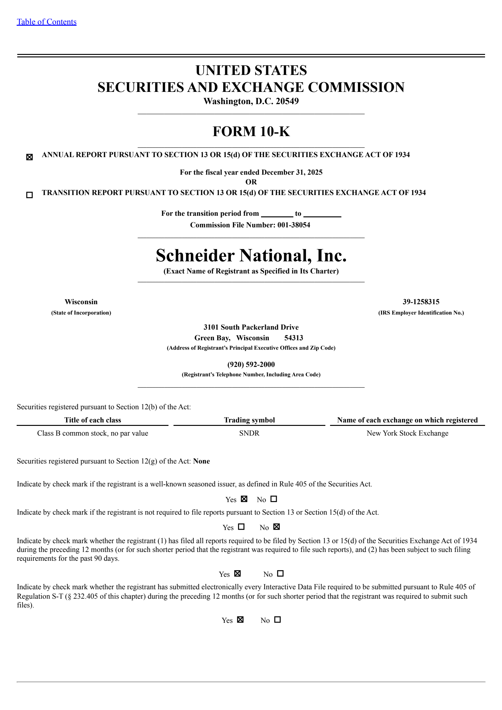 Schneider National's Q4 2025 Annual report