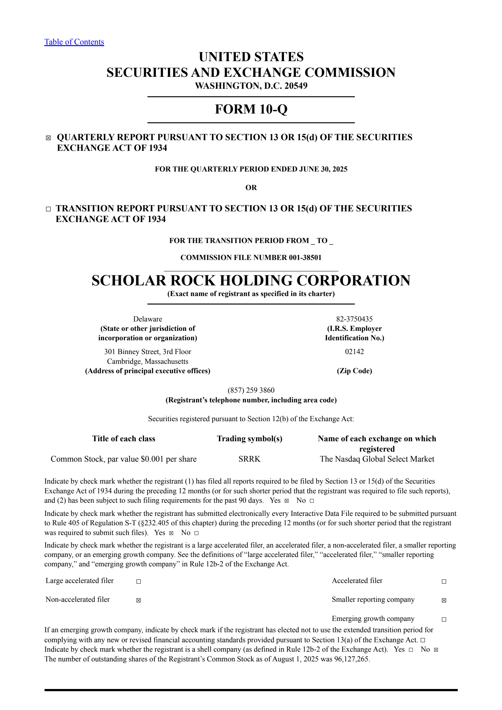 Scholar Rock's Q2 2025 Quarterly report
