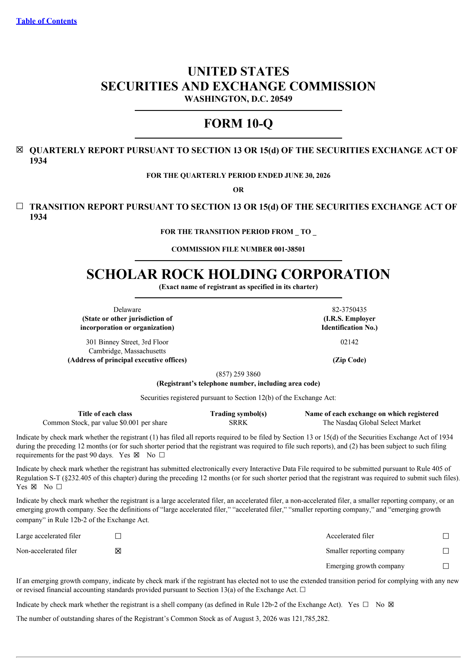 Scholar Rock's Q2 2026 Quarterly report