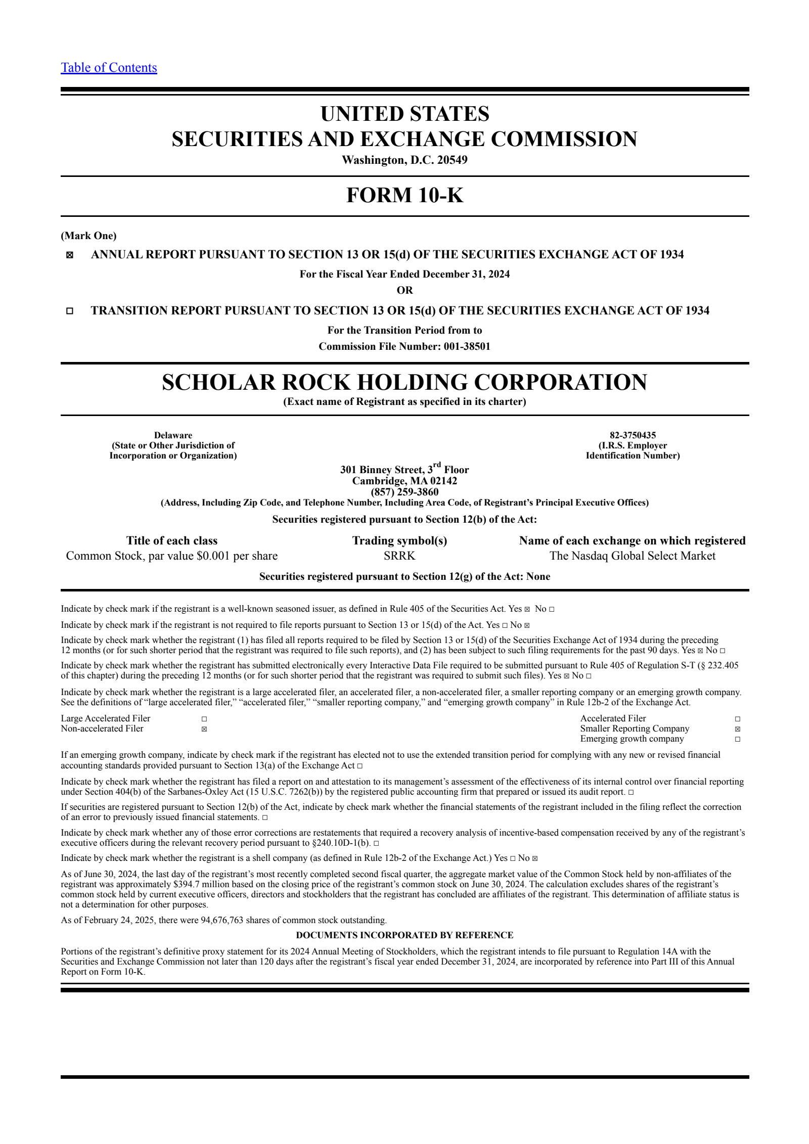 Scholar Rock's Q4 2024 Annual report