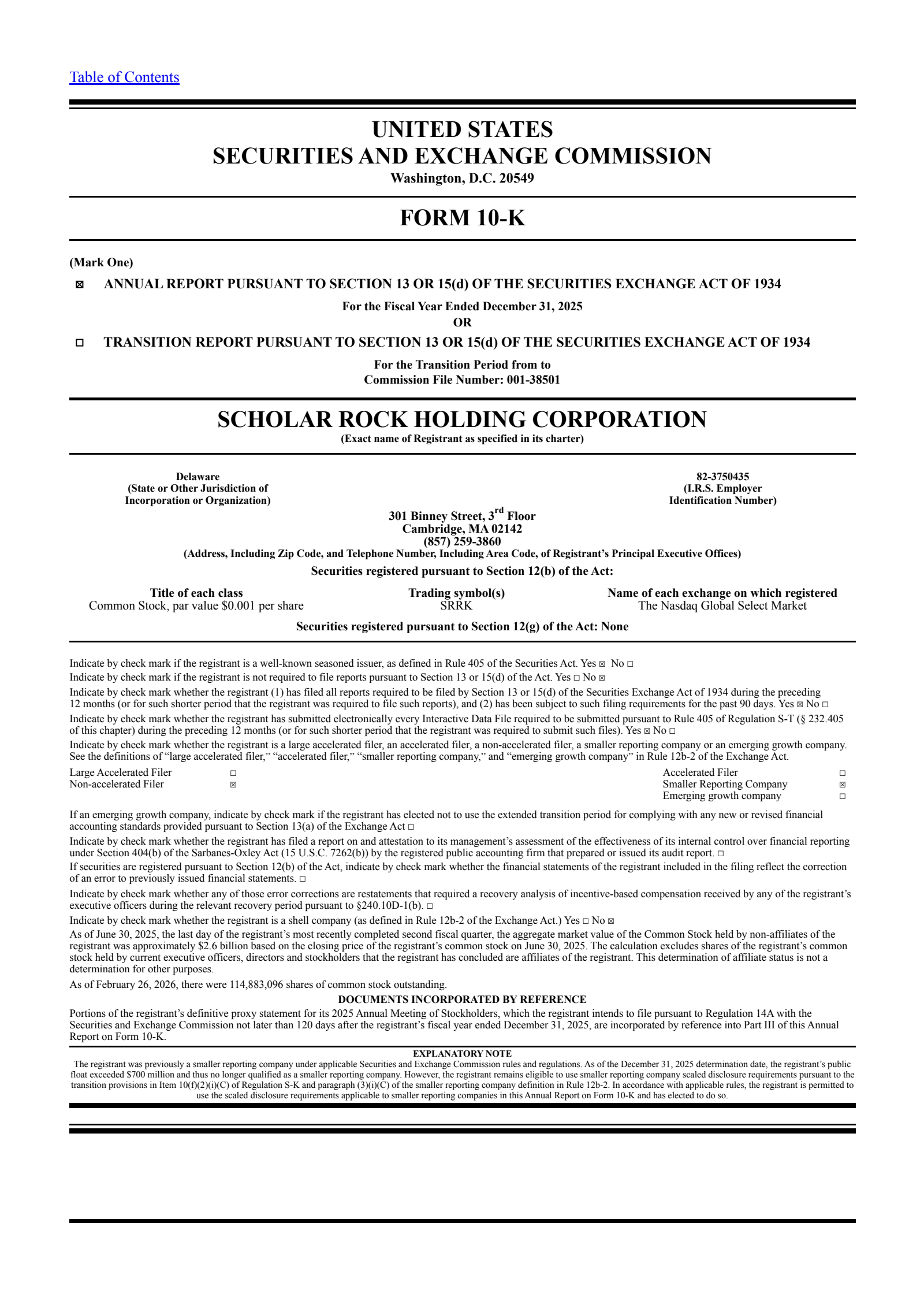 Scholar Rock's Q4 2025 Annual report
